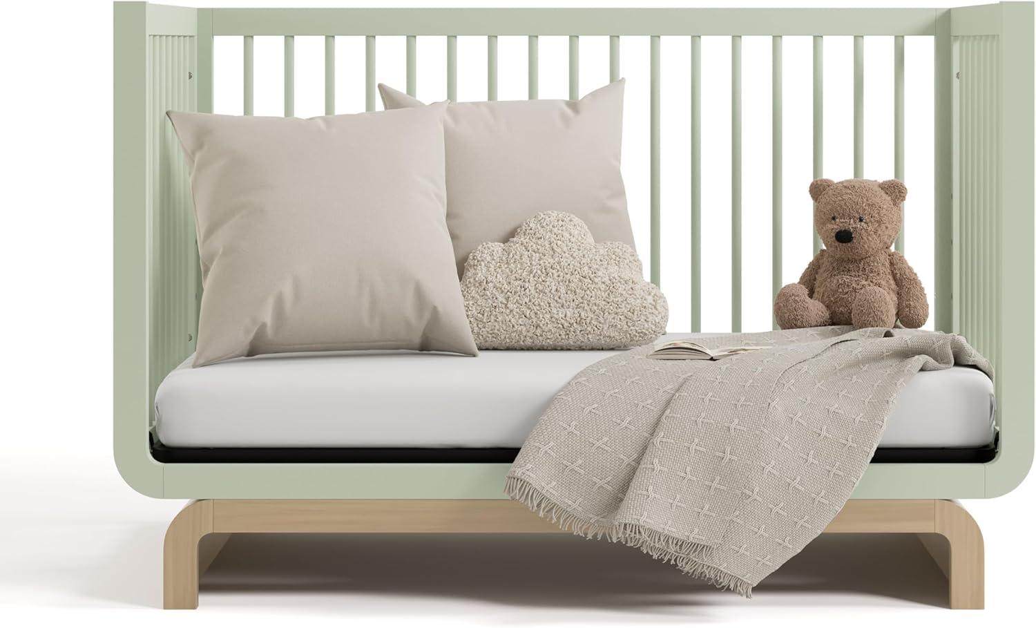 imageStorkcraft Santorini Deluxe 3in1 Convertible Bassinet Frosted Oat with Driftwood GREENGUARD Gold Certified Wood Baby Bassinet Includes WaterResistant Mattress Converts to Toy Box and BookcaseSage With Driftwood