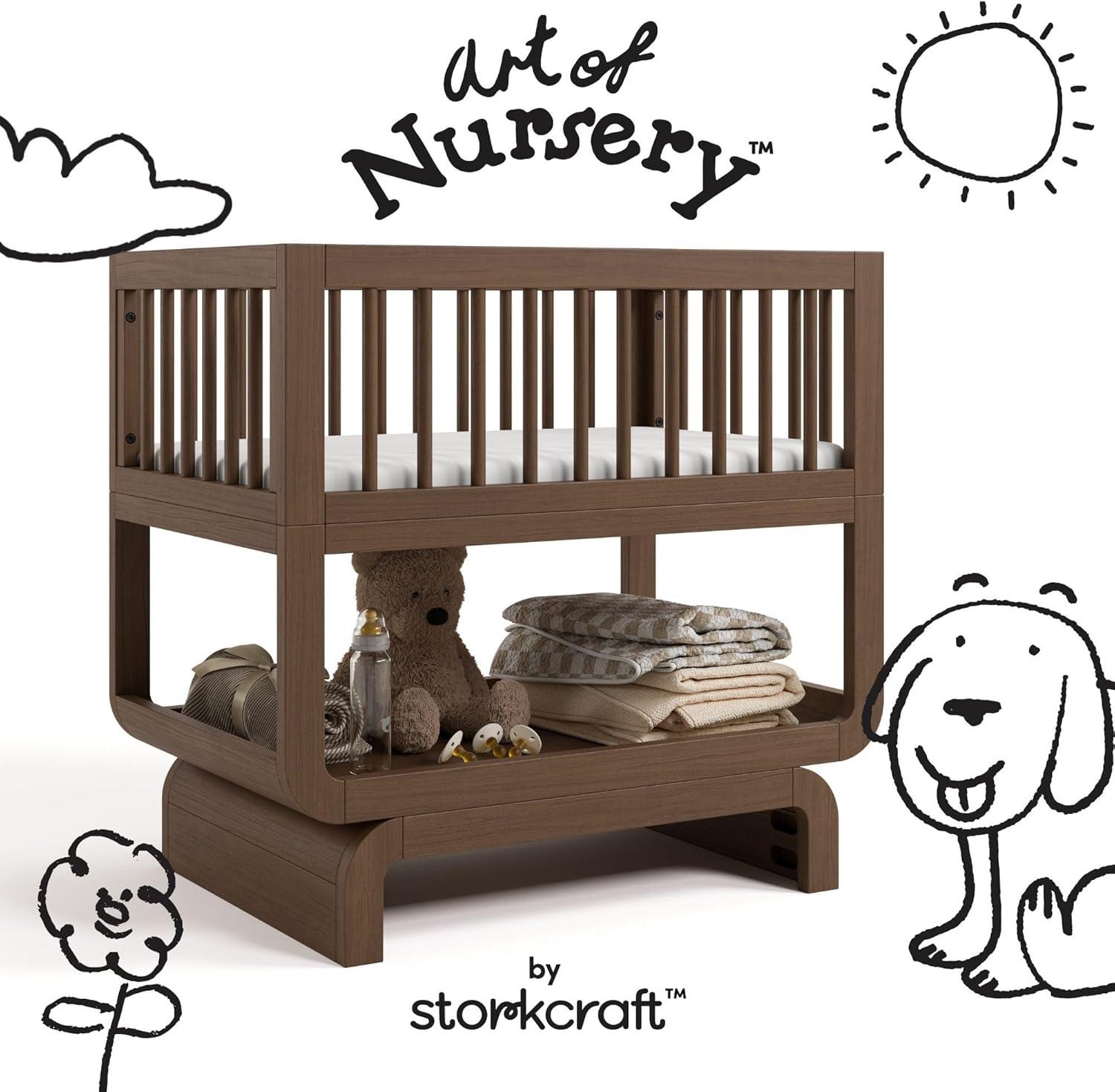 imageStorkcraft Santorini Deluxe 3in1 Convertible Bassinet Frosted Oat with Driftwood GREENGUARD Gold Certified Wood Baby Bassinet Includes WaterResistant Mattress Converts to Toy Box and BookcaseHazelnut