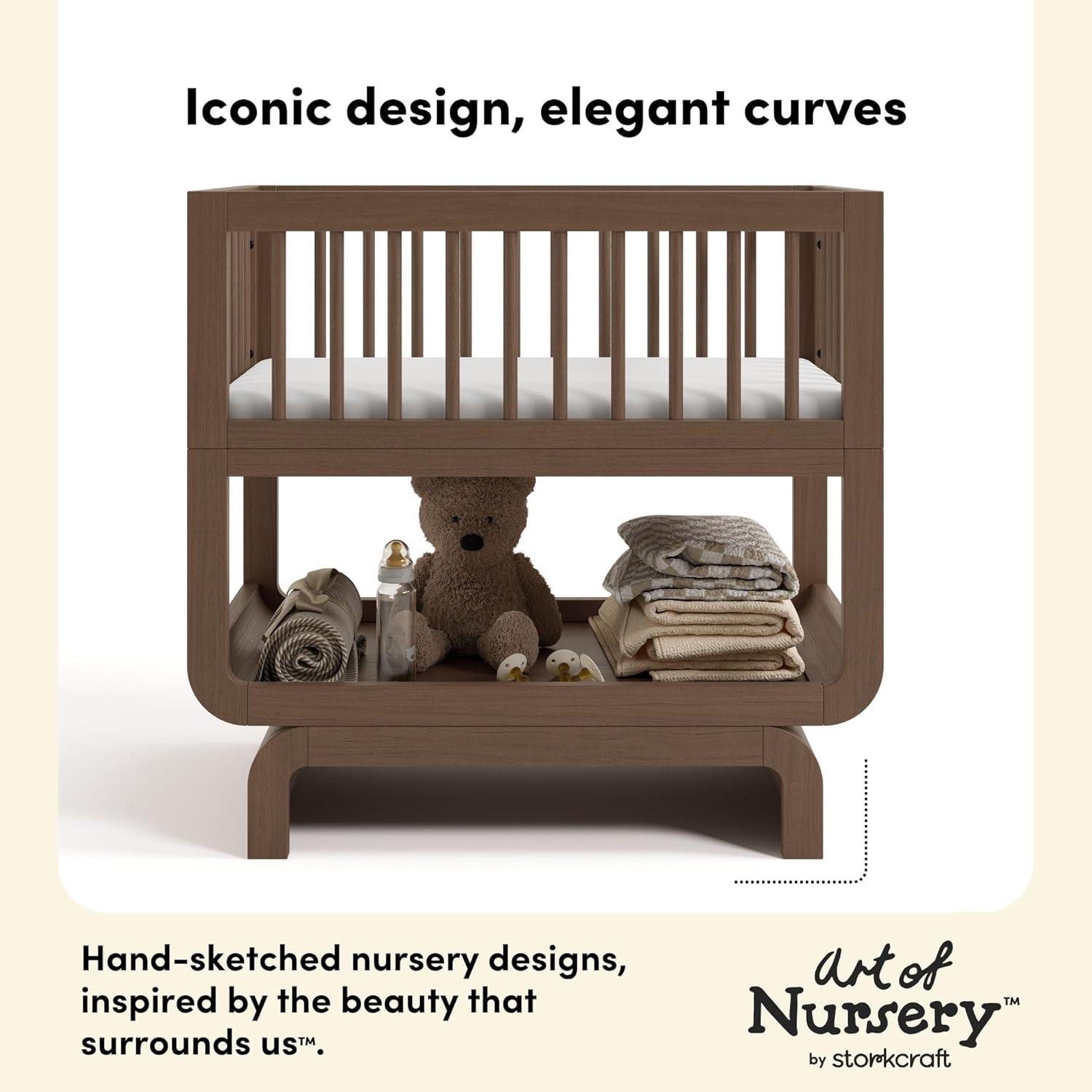 imageStorkcraft Santorini Deluxe 3in1 Convertible Bassinet Frosted Oat with Driftwood GREENGUARD Gold Certified Wood Baby Bassinet Includes WaterResistant Mattress Converts to Toy Box and BookcaseHazelnut