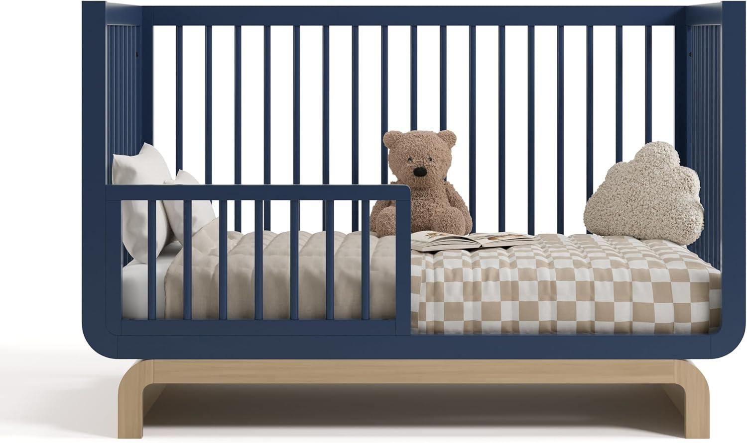 imageStorkcraft Santorini Deluxe 3in1 Convertible Bassinet Frosted Oat with Driftwood GREENGUARD Gold Certified Wood Baby Bassinet Includes WaterResistant Mattress Converts to Toy Box and BookcaseMidnight Blue With Driftwood