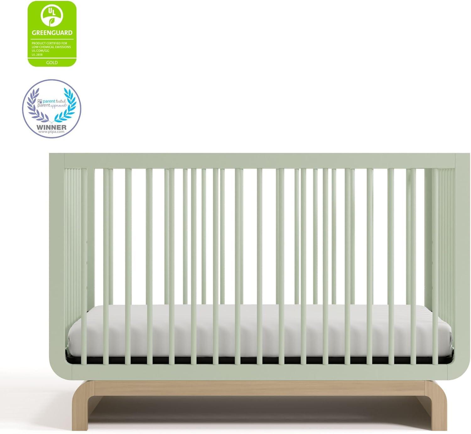 imageStorkcraft Santorini Deluxe 3in1 Convertible Bassinet Frosted Oat with Driftwood GREENGUARD Gold Certified Wood Baby Bassinet Includes WaterResistant Mattress Converts to Toy Box and BookcaseSage With Driftwood