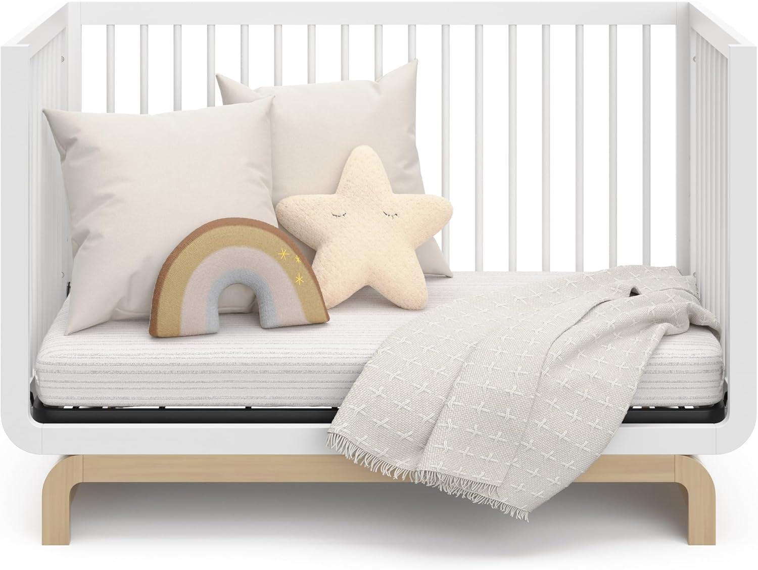 imageStorkcraft Santorini Deluxe 3in1 Convertible Bassinet Frosted Oat with Driftwood GREENGUARD Gold Certified Wood Baby Bassinet Includes WaterResistant Mattress Converts to Toy Box and BookcaseWhite With Driftwood