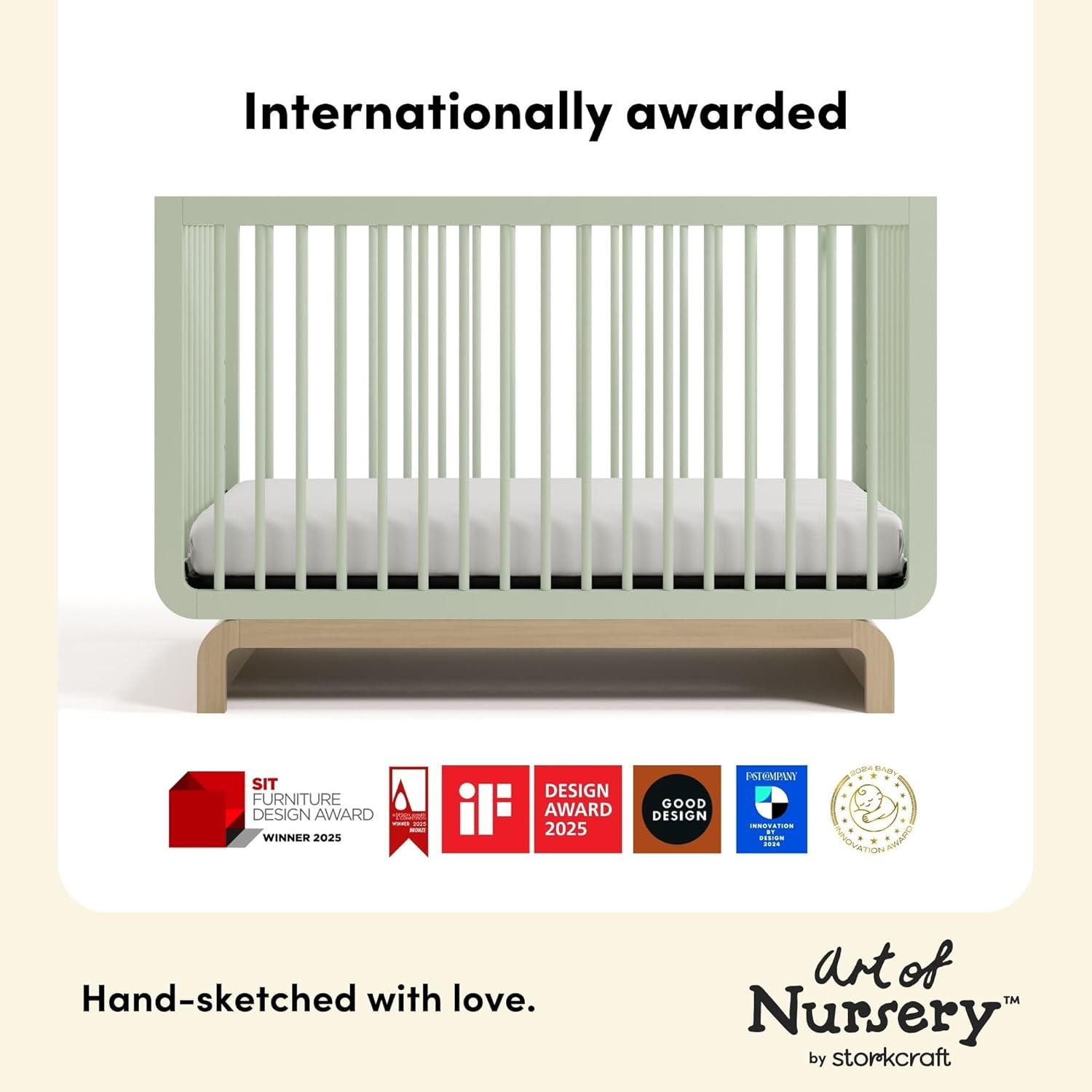 imageStorkcraft Santorini Deluxe 3in1 Convertible Bassinet Frosted Oat with Driftwood GREENGUARD Gold Certified Wood Baby Bassinet Includes WaterResistant Mattress Converts to Toy Box and BookcaseSage With Driftwood