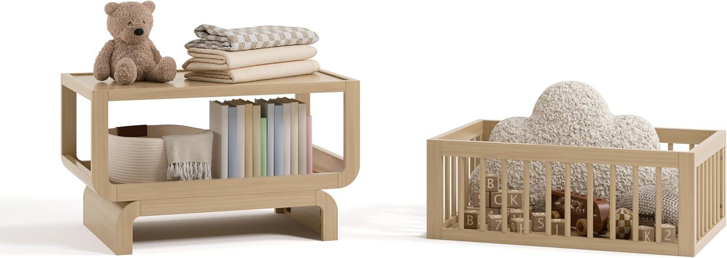 imageStorkcraft Santorini Deluxe 3in1 Convertible Bassinet Frosted Oat with Driftwood GREENGUARD Gold Certified Wood Baby Bassinet Includes WaterResistant Mattress Converts to Toy Box and BookcaseDriftwood