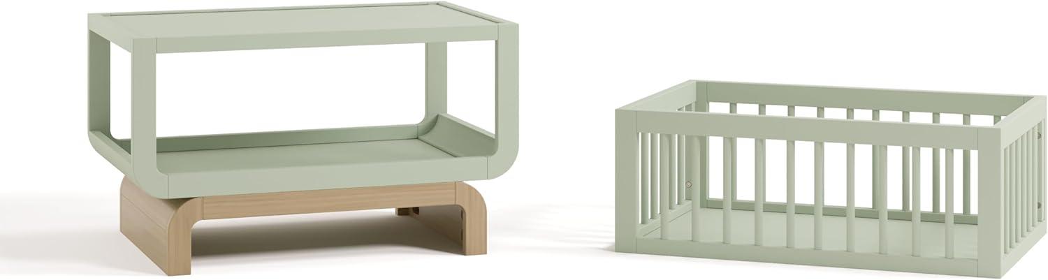 imageStorkcraft Santorini Deluxe 3in1 Convertible Bassinet Frosted Oat with Driftwood GREENGUARD Gold Certified Wood Baby Bassinet Includes WaterResistant Mattress Converts to Toy Box and BookcaseSage With Driftwood