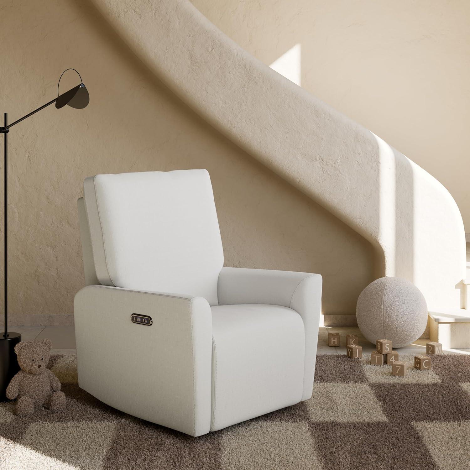 imageStorkcraft Santorini Deluxe Power Recliner Swivel Glider Ivory Basketweave Premium Electronic Power Recliner for Nursery Includes DualUSB Charging Port for USBA ampamp USBC Glider Rocking ChairIvory Basketweave