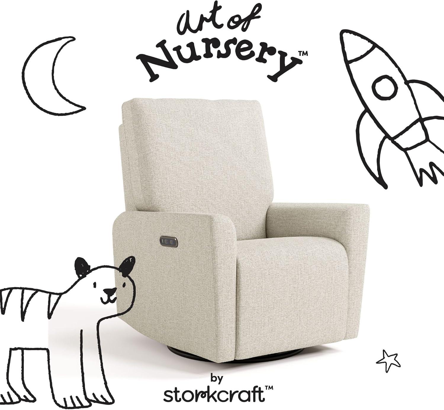 imageStorkcraft Santorini Deluxe Power Recliner Swivel Glider Ivory Basketweave Premium Electronic Power Recliner for Nursery Includes DualUSB Charging Port for USBA ampamp USBC Glider Rocking ChairDune Basketweave