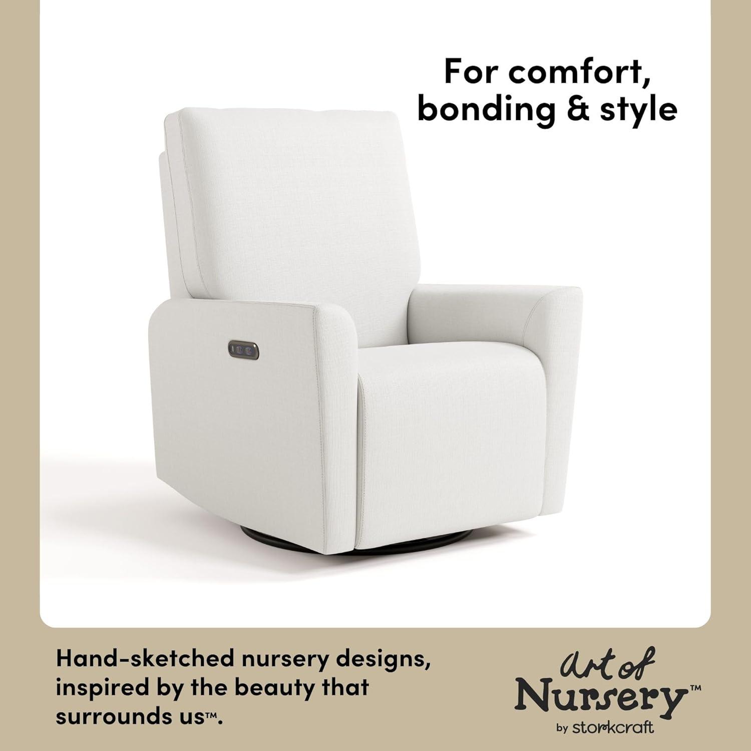 imageStorkcraft Santorini Deluxe Power Recliner Swivel Glider Ivory Basketweave Premium Electronic Power Recliner for Nursery Includes DualUSB Charging Port for USBA ampamp USBC Glider Rocking ChairIvory Basketweave