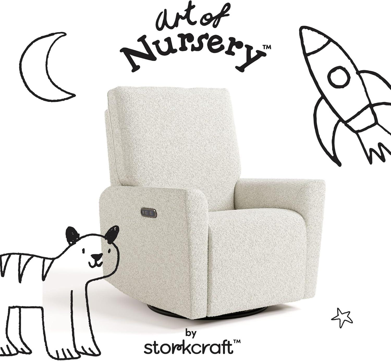 imageStorkcraft Santorini Deluxe Power Recliner Swivel Glider Ivory Basketweave Premium Electronic Power Recliner for Nursery Includes DualUSB Charging Port for USBA ampamp USBC Glider Rocking ChairIvory Boucle