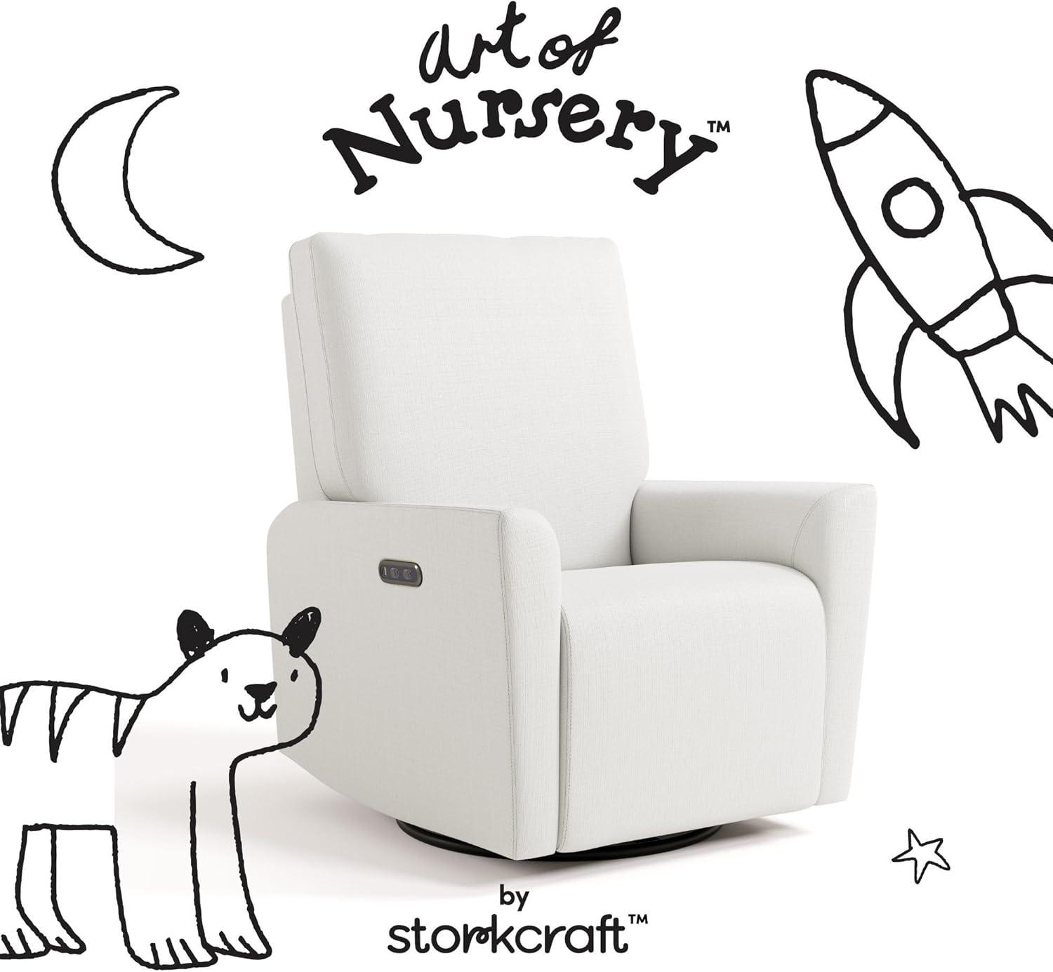 imageStorkcraft Santorini Deluxe Power Recliner Swivel Glider Ivory Basketweave Premium Electronic Power Recliner for Nursery Includes DualUSB Charging Port for USBA ampamp USBC Glider Rocking ChairIvory Basketweave