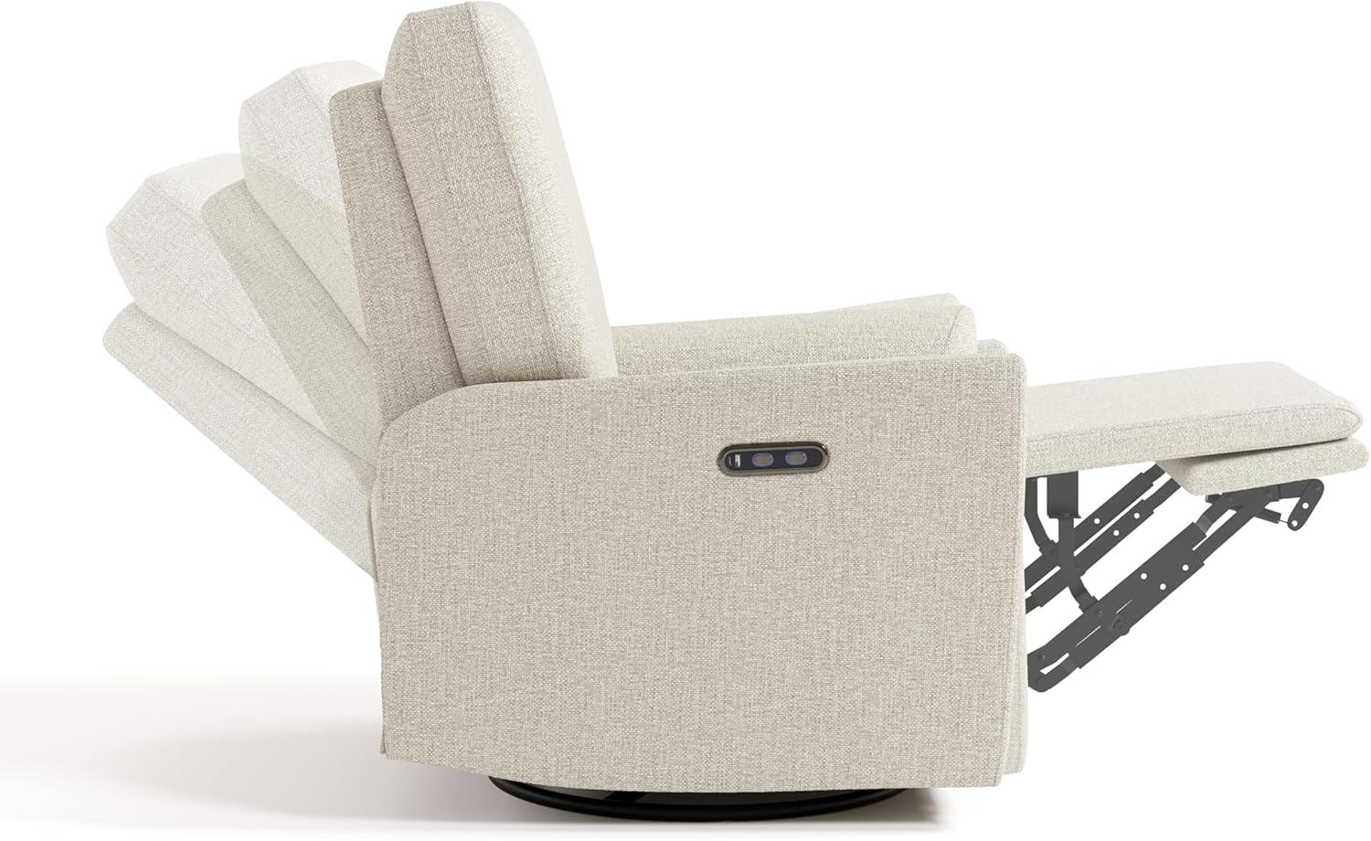 imageStorkcraft Santorini Deluxe Power Recliner Swivel Glider Ivory Basketweave Premium Electronic Power Recliner for Nursery Includes DualUSB Charging Port for USBA ampamp USBC Glider Rocking ChairDune Basketweave