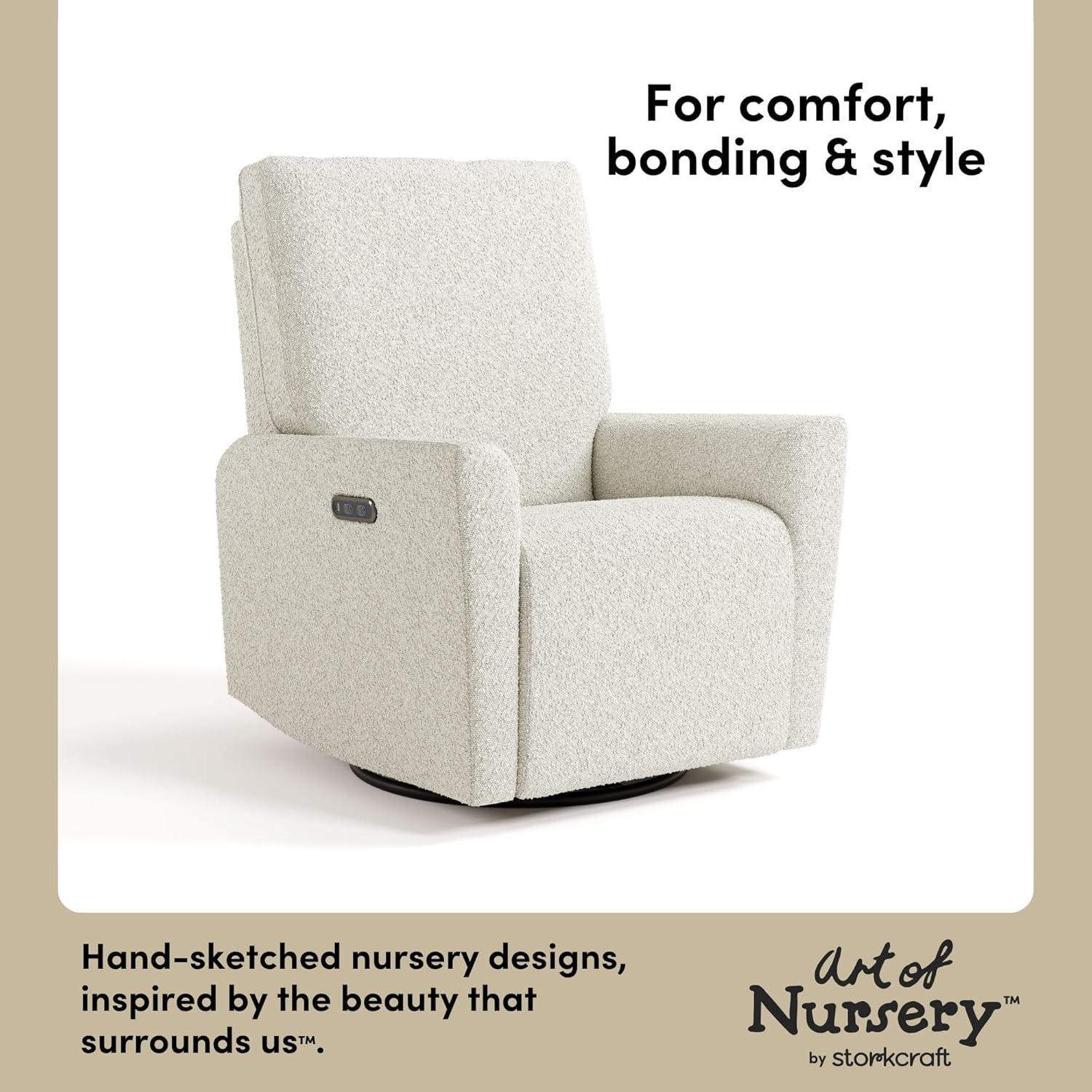 imageStorkcraft Santorini Deluxe Power Recliner Swivel Glider Ivory Basketweave Premium Electronic Power Recliner for Nursery Includes DualUSB Charging Port for USBA ampamp USBC Glider Rocking ChairIvory Boucle