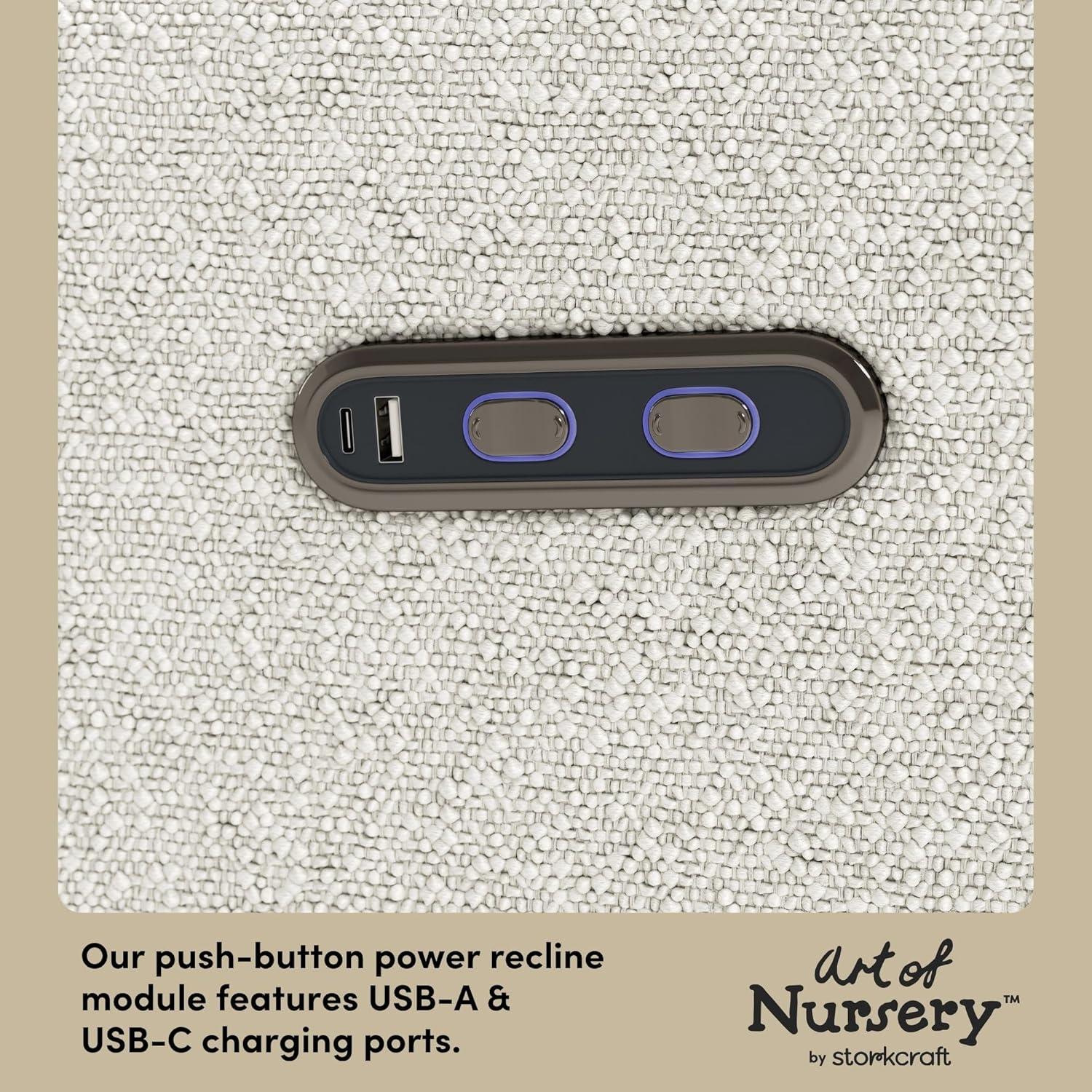 imageStorkcraft Santorini Deluxe Power Recliner Swivel Glider Ivory Basketweave Premium Electronic Power Recliner for Nursery Includes DualUSB Charging Port for USBA ampamp USBC Glider Rocking ChairIvory Boucle