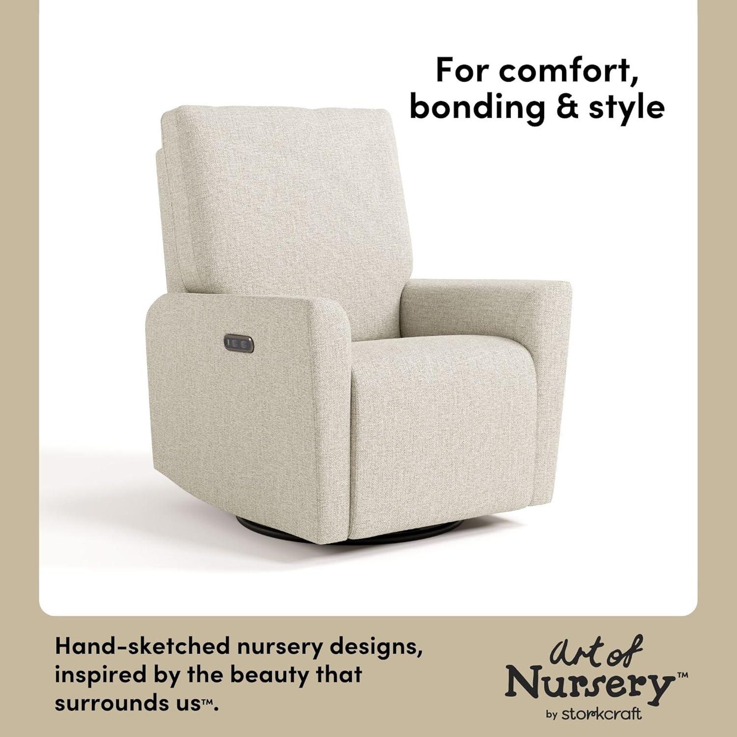 imageStorkcraft Santorini Deluxe Power Recliner Swivel Glider Ivory Basketweave Premium Electronic Power Recliner for Nursery Includes DualUSB Charging Port for USBA ampamp USBC Glider Rocking ChairDune Basketweave