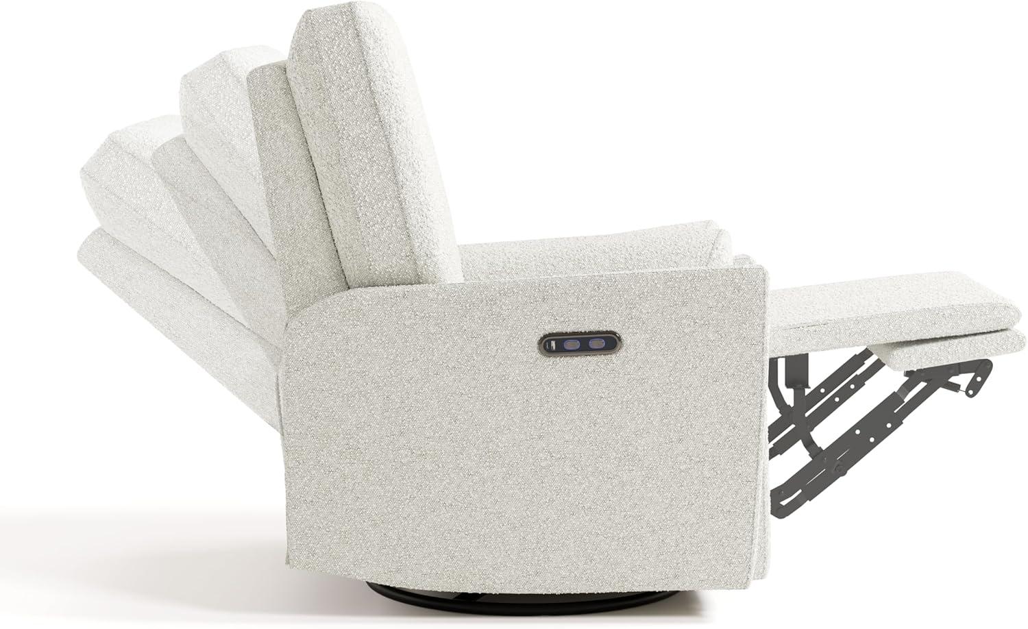 imageStorkcraft Santorini Deluxe Power Recliner Swivel Glider Ivory Basketweave Premium Electronic Power Recliner for Nursery Includes DualUSB Charging Port for USBA ampamp USBC Glider Rocking ChairIvory Boucle