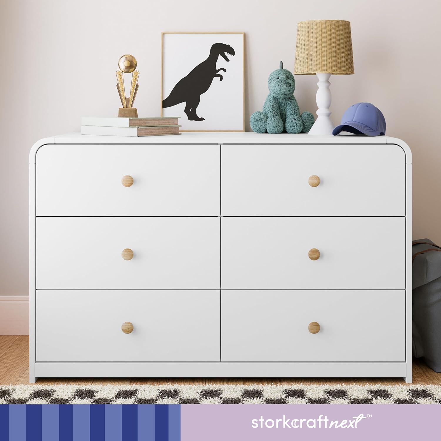 imageStorkcraft Santos 6 Drawer Bedroom Dresser Olive ampamp Natural GREENGUARD Gold Certified Dresser for Kids Bedroom with Interlocking Drawer SystemWhite With Natural