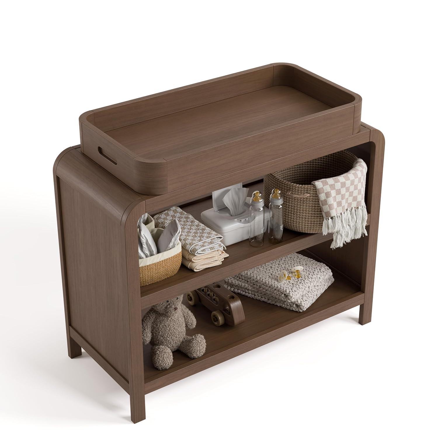 imageStorkcraft Santos Changing Table Olive GREENGUARD Gold Certified Baby Changing Table Solid Wood Changing Table for Baby Removable Changing Topper Fits StandardSize Changing PadHazelnut