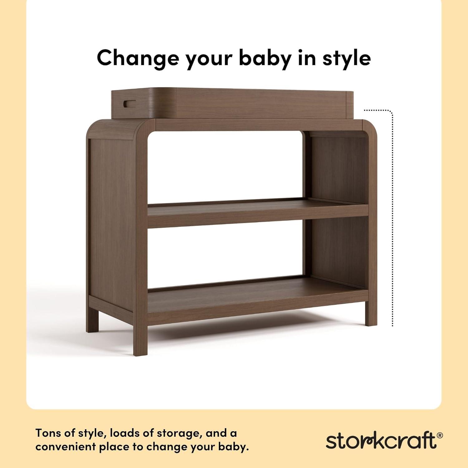 imageStorkcraft Santos Changing Table Olive GREENGUARD Gold Certified Baby Changing Table Solid Wood Changing Table for Baby Removable Changing Topper Fits StandardSize Changing PadHazelnut