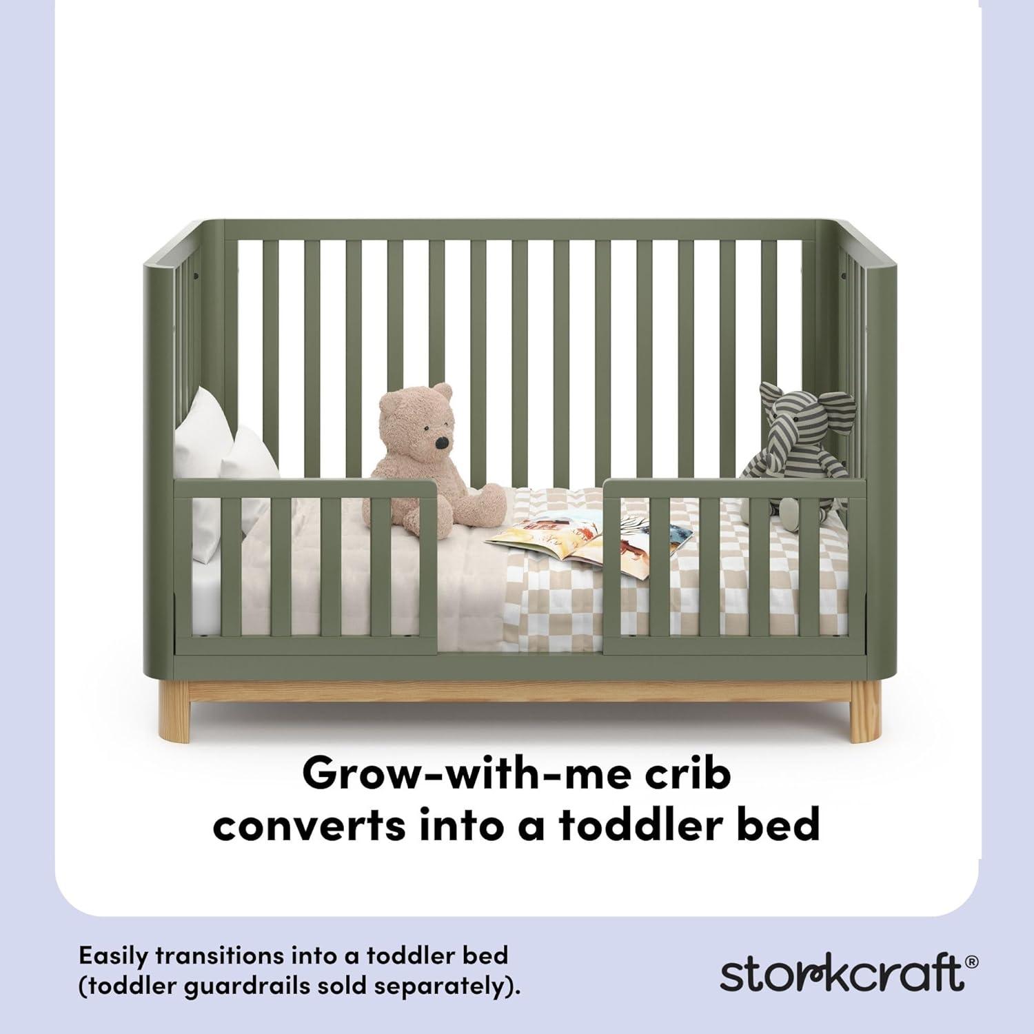 imageStorkcraft Santos Convertible Crib Olive ampamp Natural GREENGUARD Gold Certified Fits Standard Crib Mattress Converts to Toddler Bed and Daybed 4 Adjustable Mattress Heights Rounded EdgesOlive With Natural