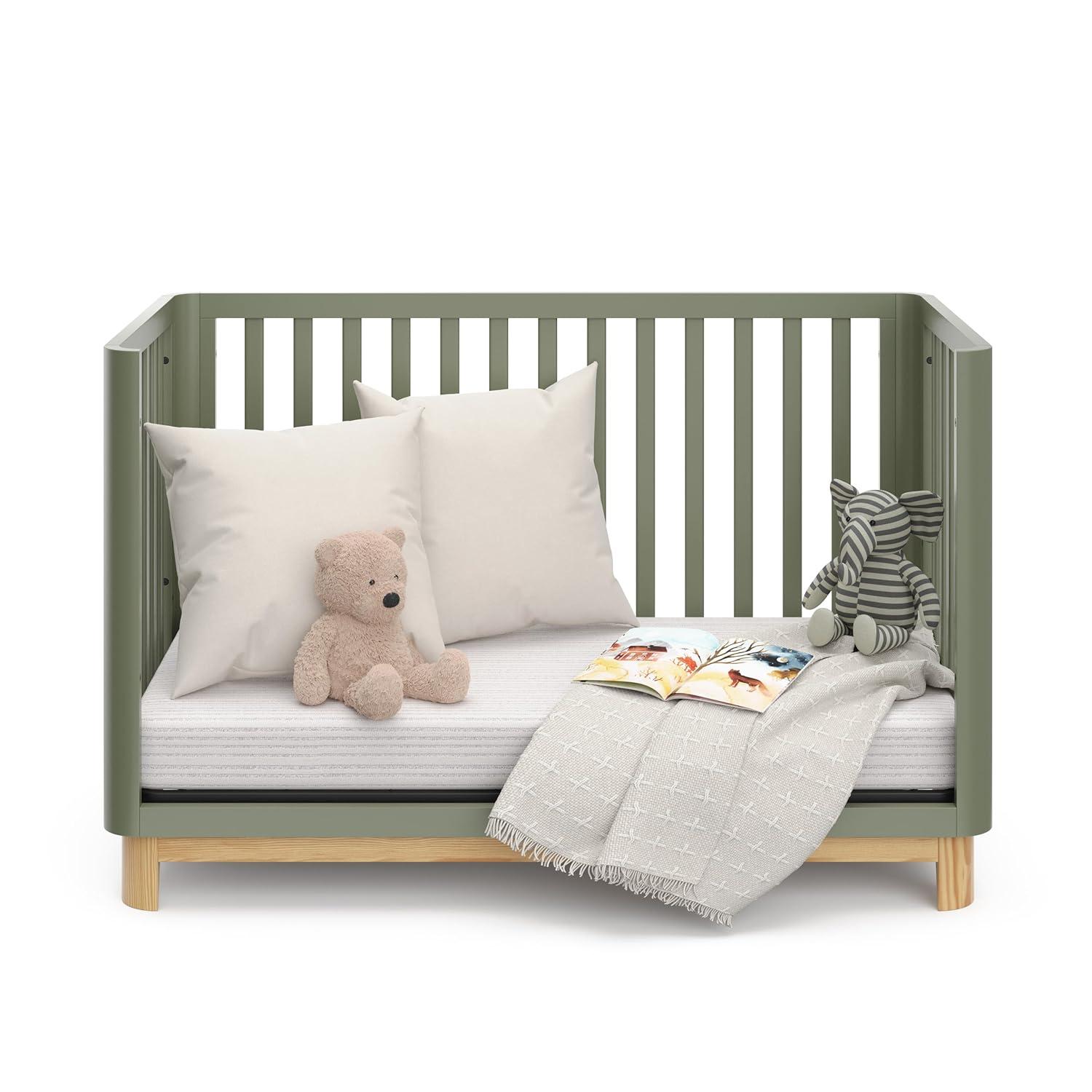 imageStorkcraft Santos Convertible Crib Olive ampamp Natural GREENGUARD Gold Certified Fits Standard Crib Mattress Converts to Toddler Bed and Daybed 4 Adjustable Mattress Heights Rounded EdgesOlive With Natural