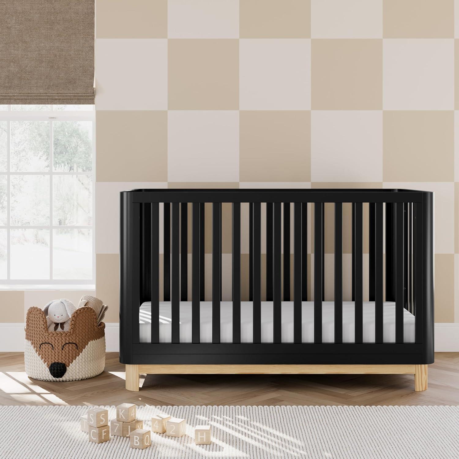 imageStorkcraft Santos Convertible Crib Olive ampamp Natural GREENGUARD Gold Certified Fits Standard Crib Mattress Converts to Toddler Bed and Daybed 4 Adjustable Mattress Heights Rounded EdgesBlack With Natural