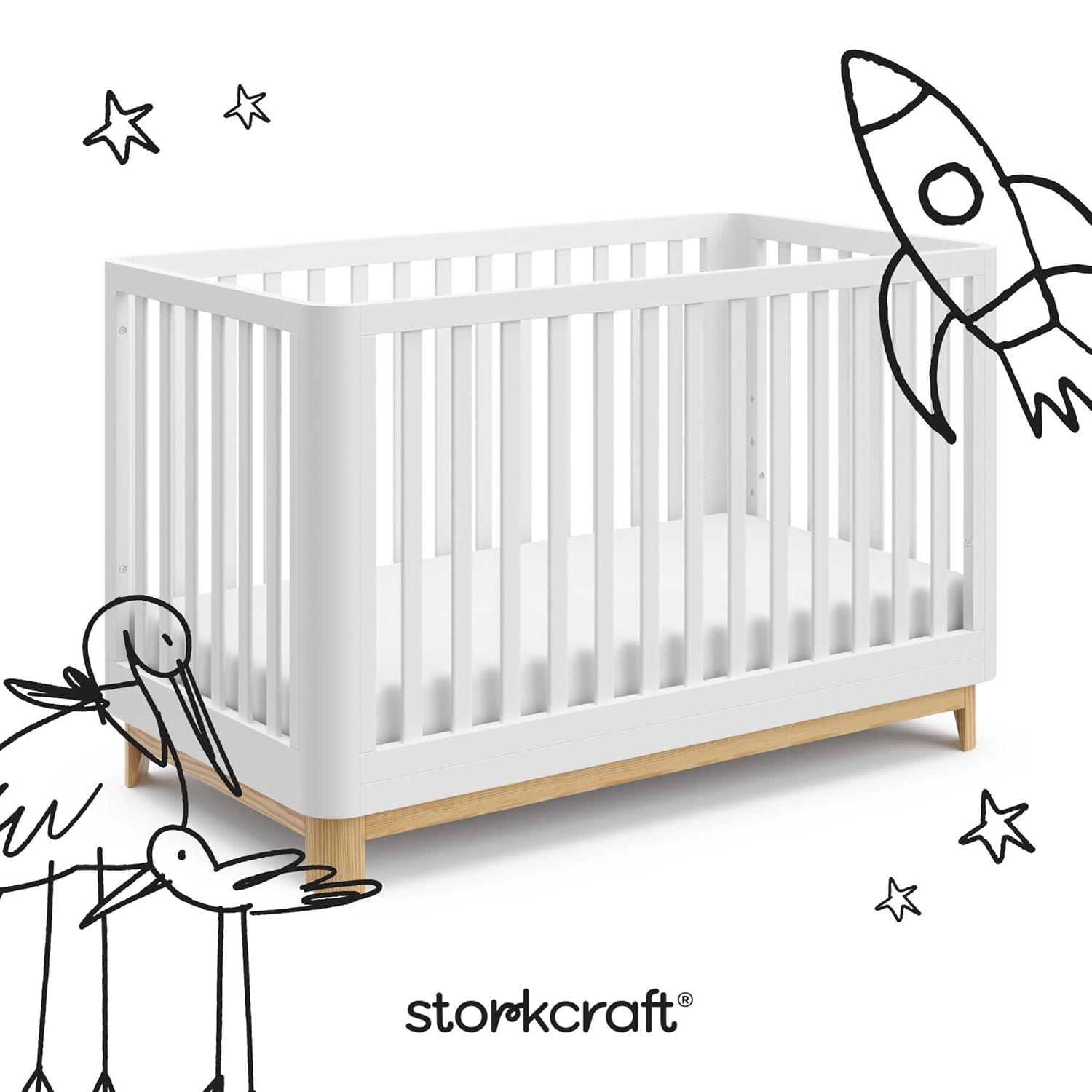 imageStorkcraft Santos Convertible Crib Olive ampamp Natural GREENGUARD Gold Certified Fits Standard Crib Mattress Converts to Toddler Bed and Daybed 4 Adjustable Mattress Heights Rounded EdgesWhite With Natural