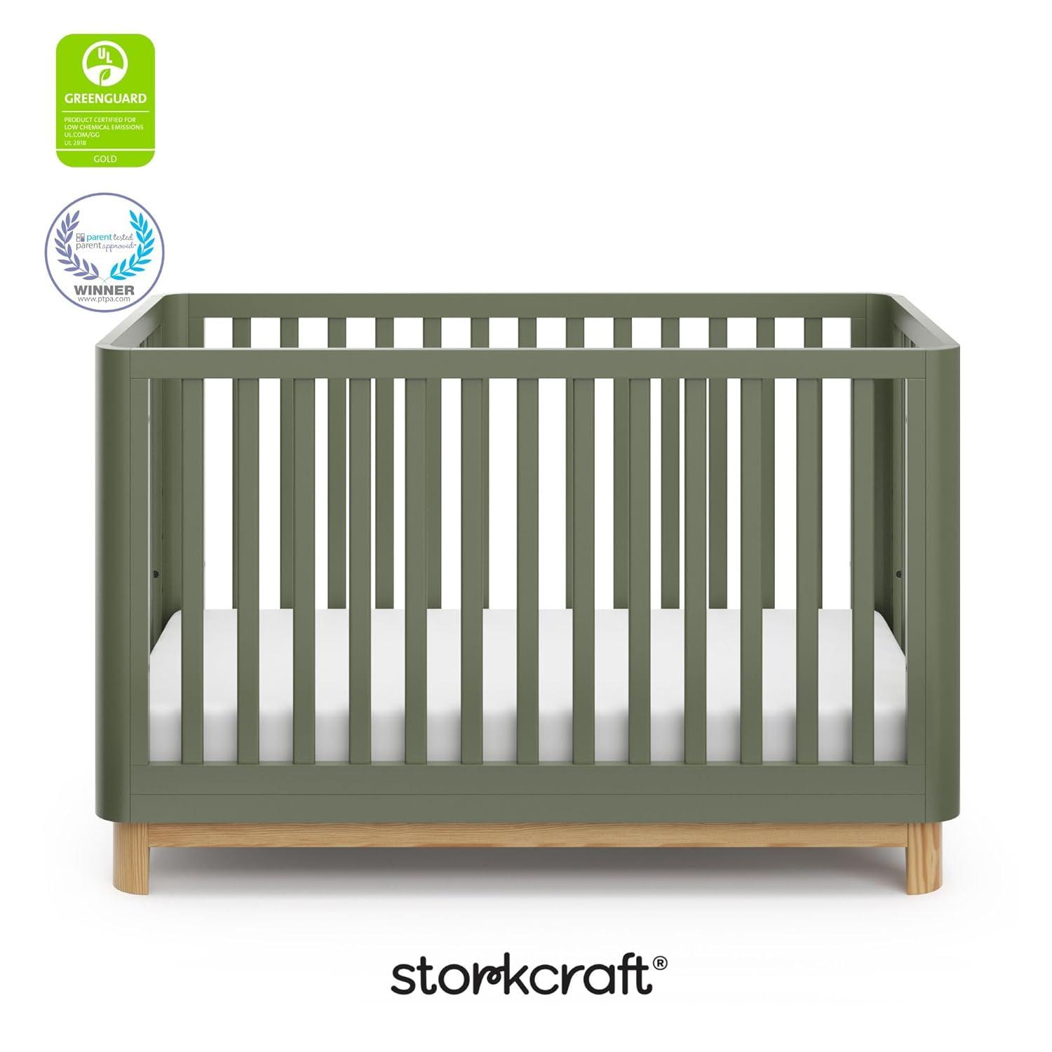 imageStorkcraft Santos Convertible Crib Olive ampamp Natural GREENGUARD Gold Certified Fits Standard Crib Mattress Converts to Toddler Bed and Daybed 4 Adjustable Mattress Heights Rounded EdgesOlive With Natural