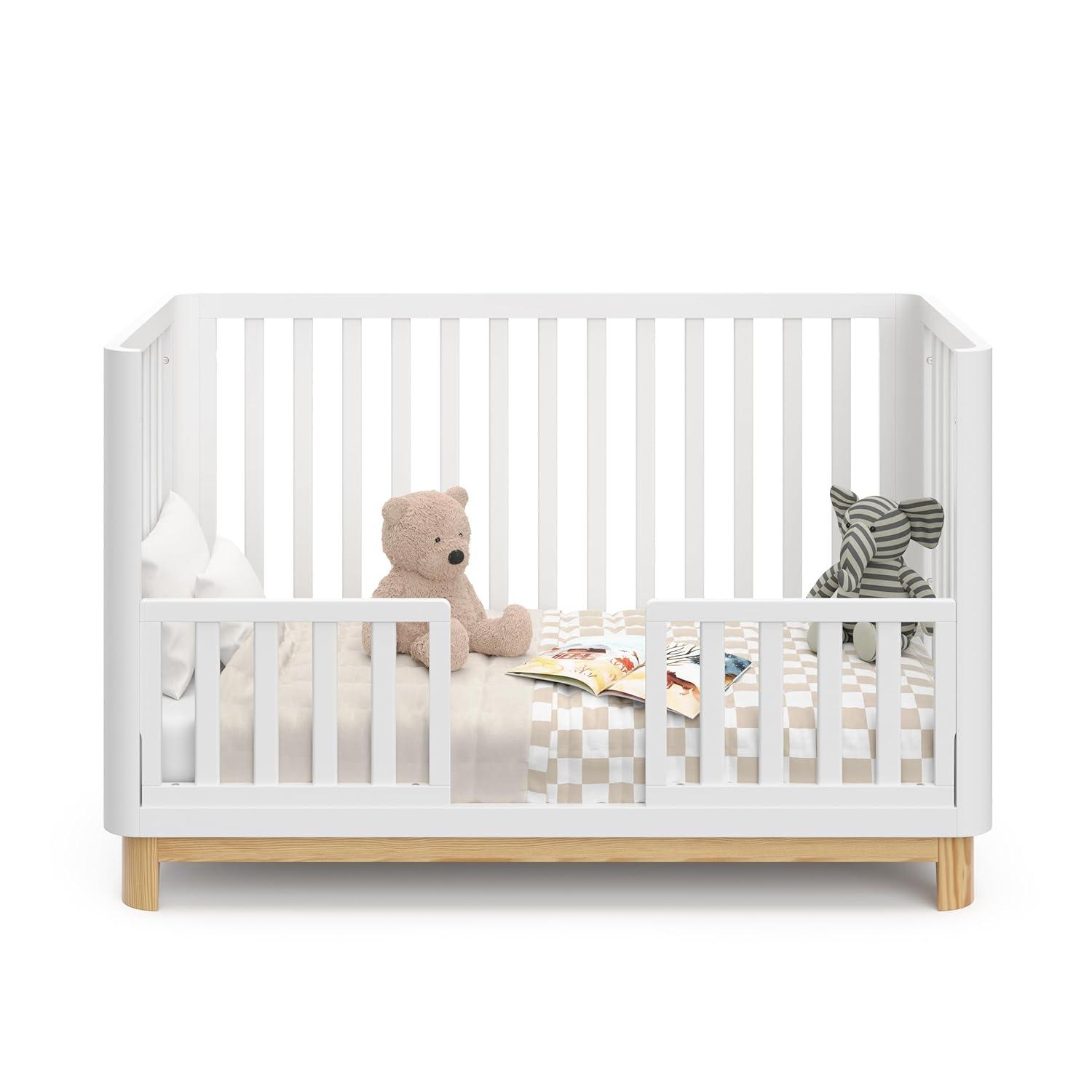 imageStorkcraft Santos Convertible Crib Olive ampamp Natural GREENGUARD Gold Certified Fits Standard Crib Mattress Converts to Toddler Bed and Daybed 4 Adjustable Mattress Heights Rounded EdgesWhite With Natural