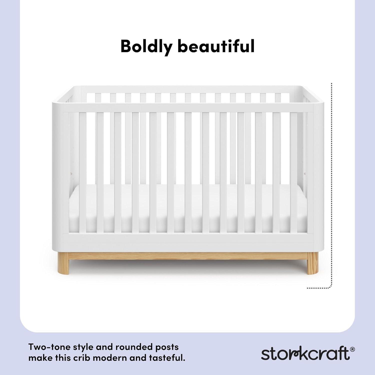 imageStorkcraft Santos Convertible Crib Olive ampamp Natural GREENGUARD Gold Certified Fits Standard Crib Mattress Converts to Toddler Bed and Daybed 4 Adjustable Mattress Heights Rounded EdgesWhite With Natural