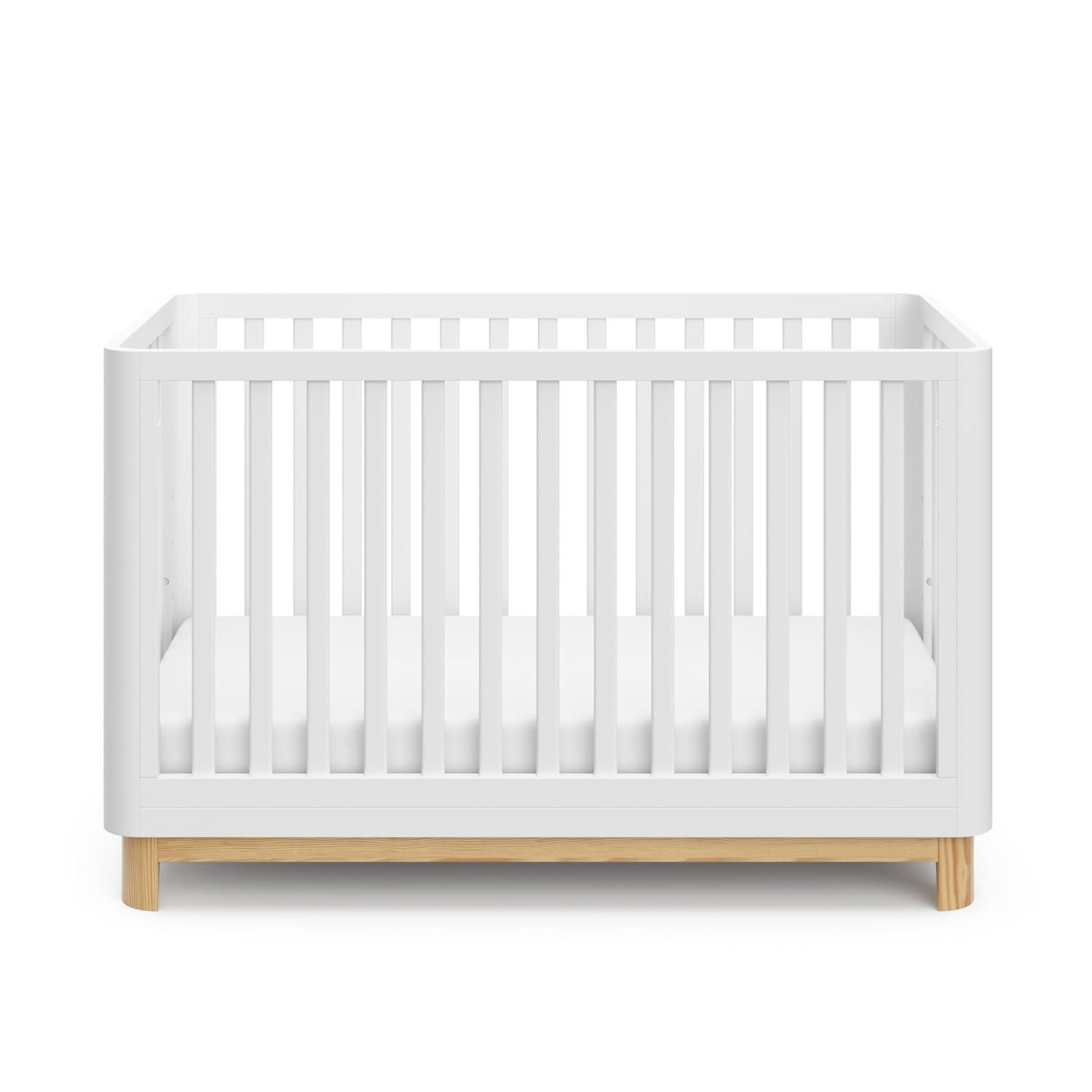 imageStorkcraft Santos Convertible Crib Olive ampamp Natural GREENGUARD Gold Certified Fits Standard Crib Mattress Converts to Toddler Bed and Daybed 4 Adjustable Mattress Heights Rounded EdgesWhite With Natural