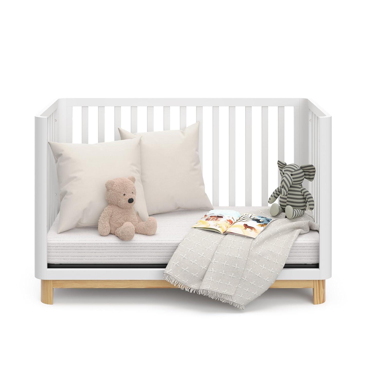 imageStorkcraft Santos Convertible Crib Olive ampamp Natural GREENGUARD Gold Certified Fits Standard Crib Mattress Converts to Toddler Bed and Daybed 4 Adjustable Mattress Heights Rounded EdgesWhite With Natural