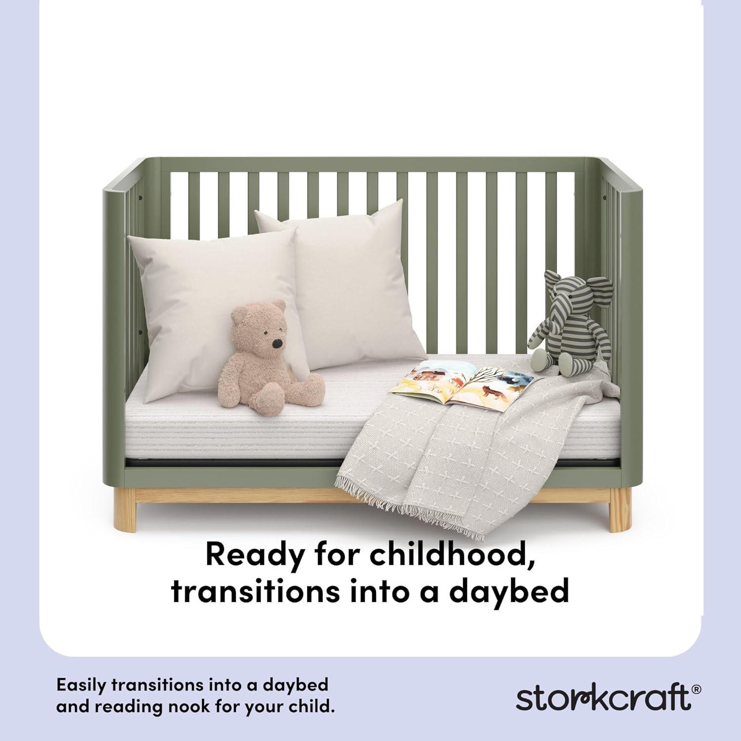 imageStorkcraft Santos Convertible Crib Olive ampamp Natural GREENGUARD Gold Certified Fits Standard Crib Mattress Converts to Toddler Bed and Daybed 4 Adjustable Mattress Heights Rounded EdgesOlive With Natural