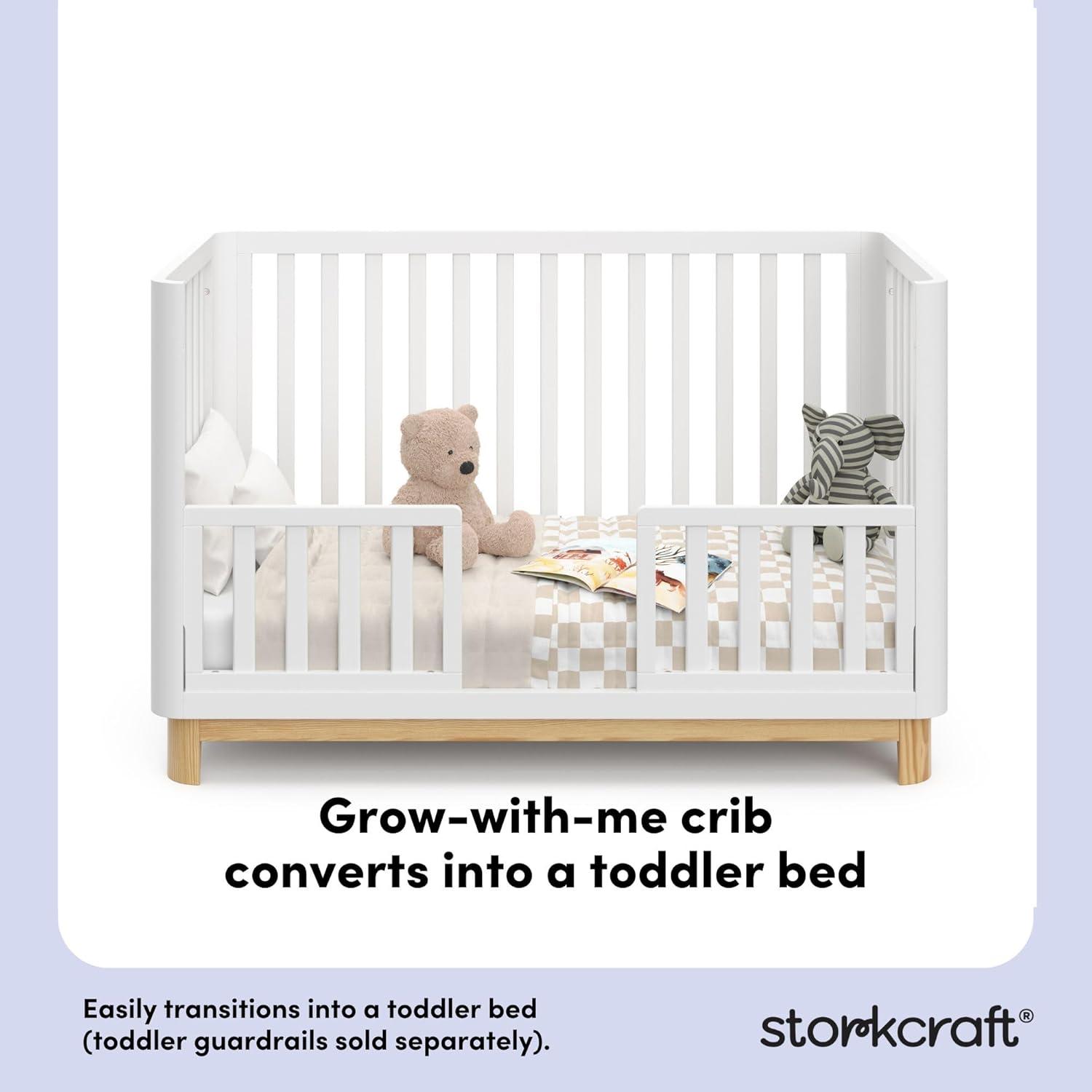 imageStorkcraft Santos Convertible Crib Olive ampamp Natural GREENGUARD Gold Certified Fits Standard Crib Mattress Converts to Toddler Bed and Daybed 4 Adjustable Mattress Heights Rounded EdgesWhite With Natural