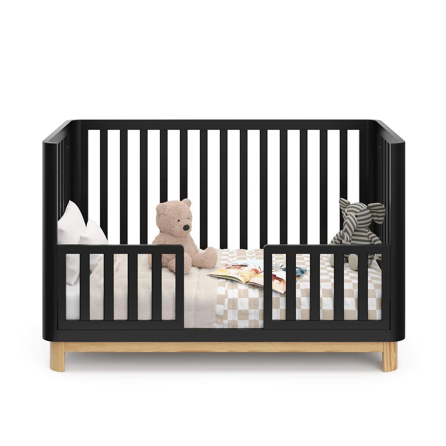 imageStorkcraft Santos Convertible Crib Olive ampamp Natural GREENGUARD Gold Certified Fits Standard Crib Mattress Converts to Toddler Bed and Daybed 4 Adjustable Mattress Heights Rounded EdgesBlack With Natural