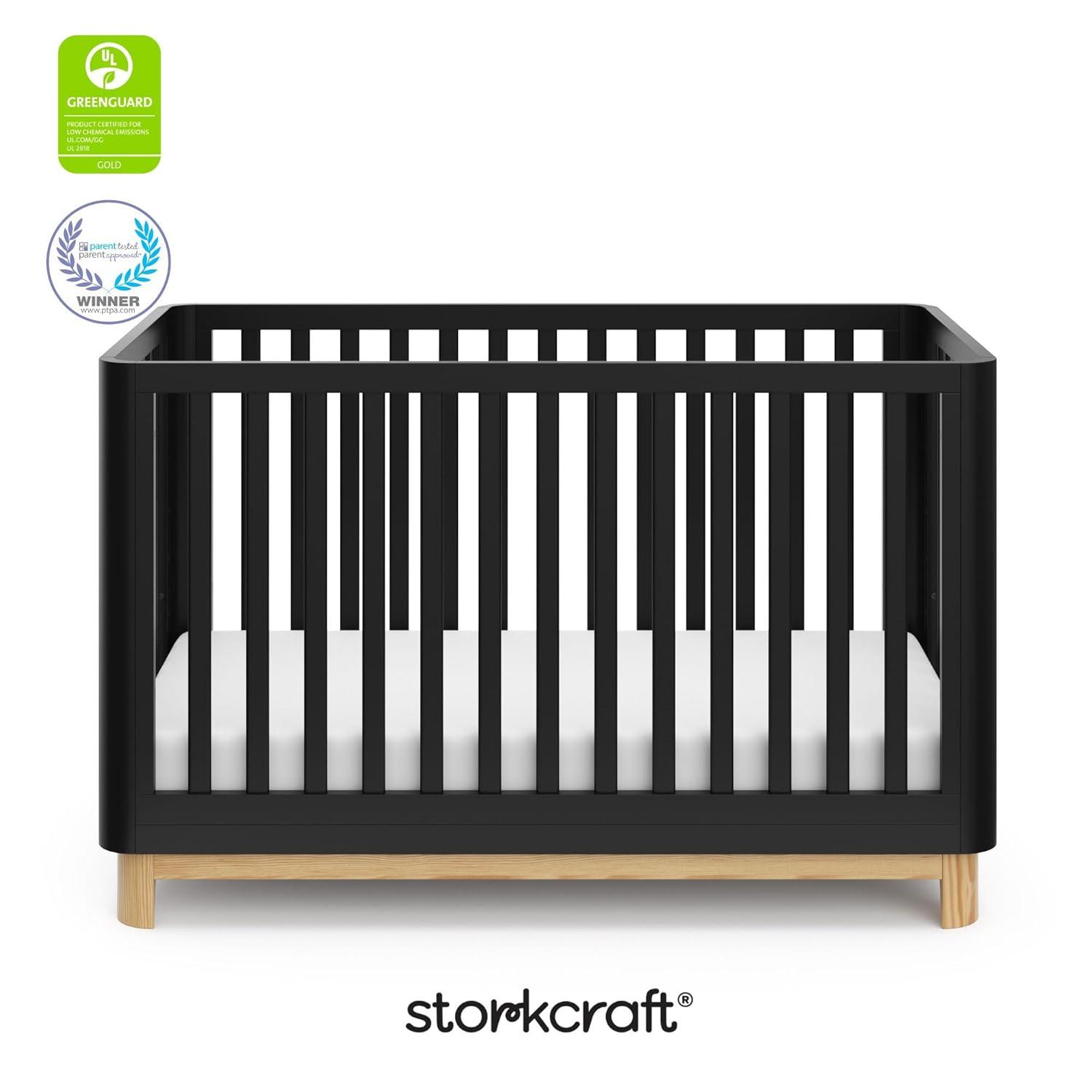 imageStorkcraft Santos Convertible Crib Olive ampamp Natural GREENGUARD Gold Certified Fits Standard Crib Mattress Converts to Toddler Bed and Daybed 4 Adjustable Mattress Heights Rounded EdgesBlack With Natural