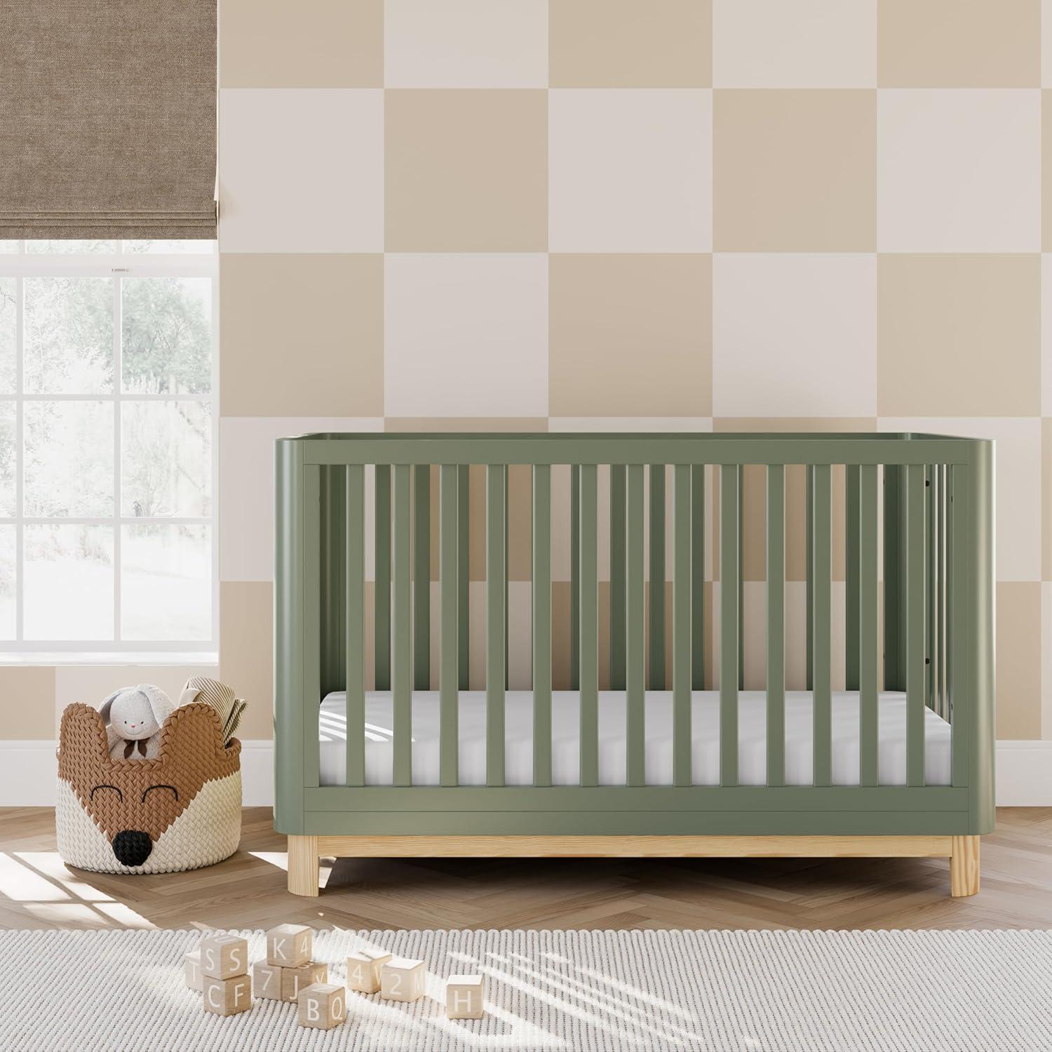 imageStorkcraft Santos Convertible Crib Olive ampamp Natural GREENGUARD Gold Certified Fits Standard Crib Mattress Converts to Toddler Bed and Daybed 4 Adjustable Mattress Heights Rounded EdgesOlive With Natural