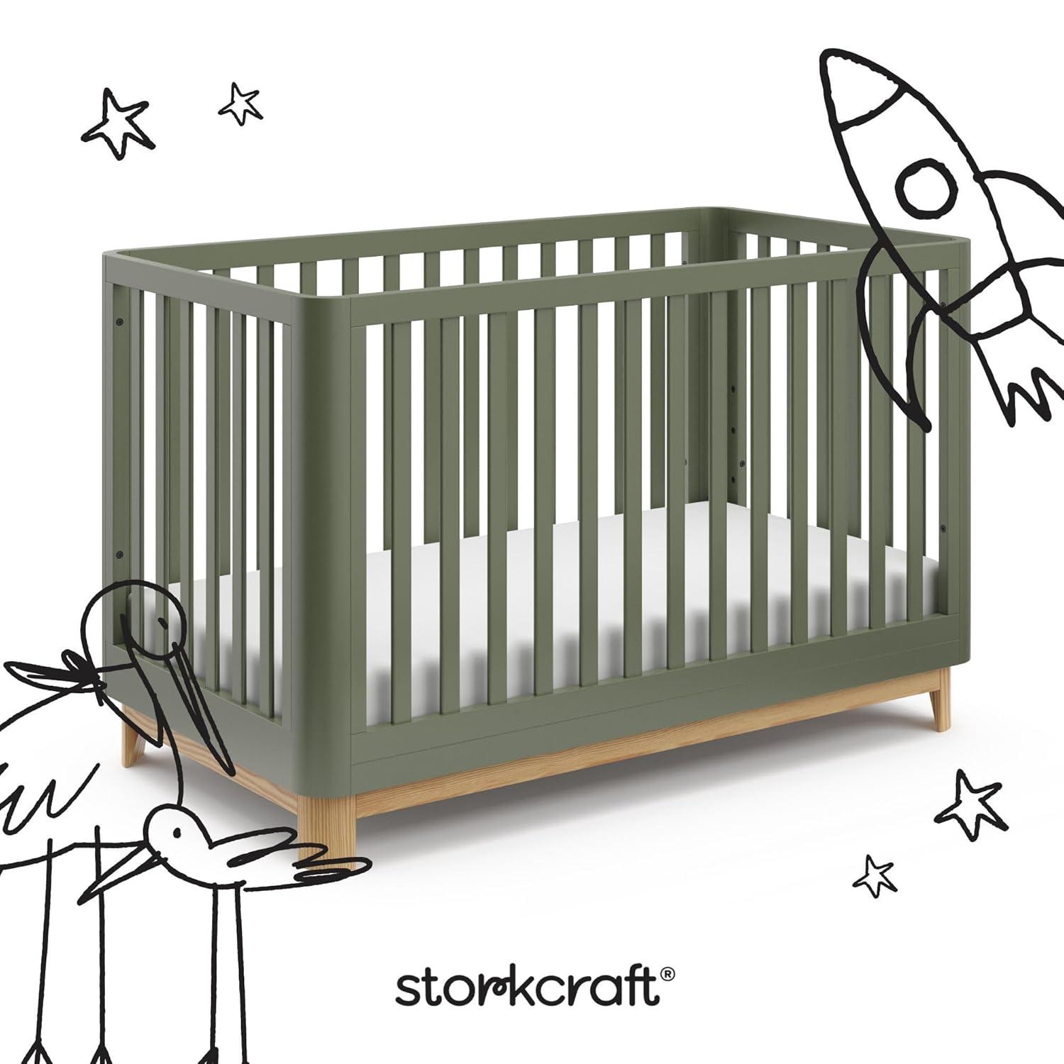 imageStorkcraft Santos Convertible Crib Olive ampamp Natural GREENGUARD Gold Certified Fits Standard Crib Mattress Converts to Toddler Bed and Daybed 4 Adjustable Mattress Heights Rounded EdgesOlive With Natural