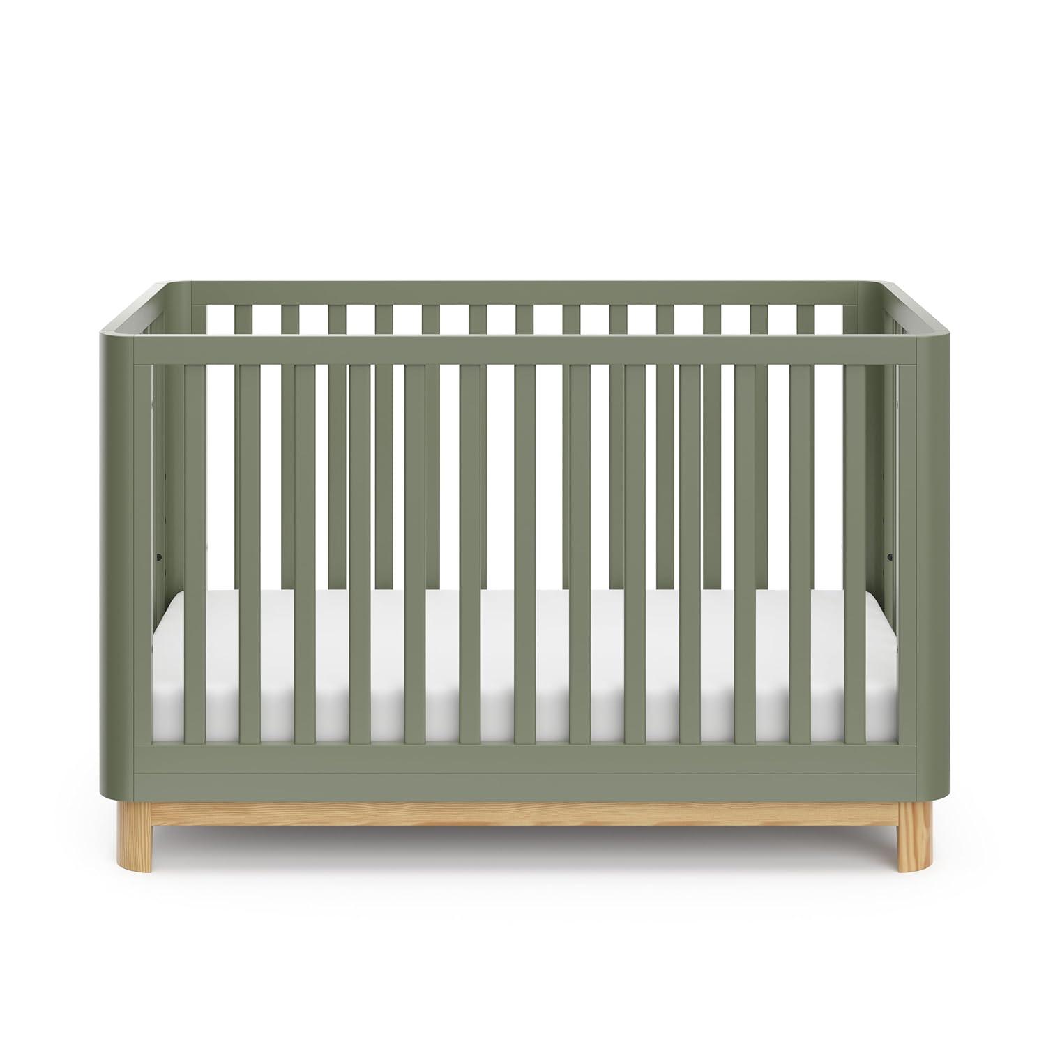imageStorkcraft Santos Convertible Crib Olive ampamp Natural GREENGUARD Gold Certified Fits Standard Crib Mattress Converts to Toddler Bed and Daybed 4 Adjustable Mattress Heights Rounded EdgesOlive With Natural
