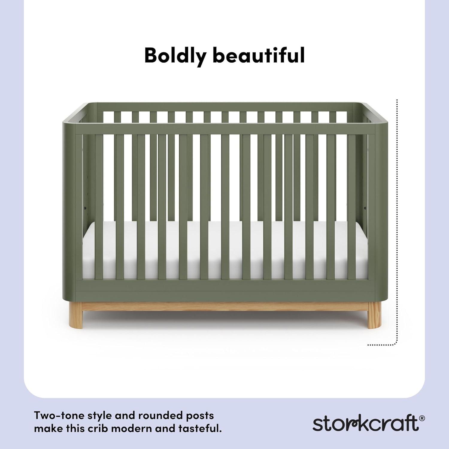 imageStorkcraft Santos Convertible Crib Olive ampamp Natural GREENGUARD Gold Certified Fits Standard Crib Mattress Converts to Toddler Bed and Daybed 4 Adjustable Mattress Heights Rounded EdgesOlive With Natural