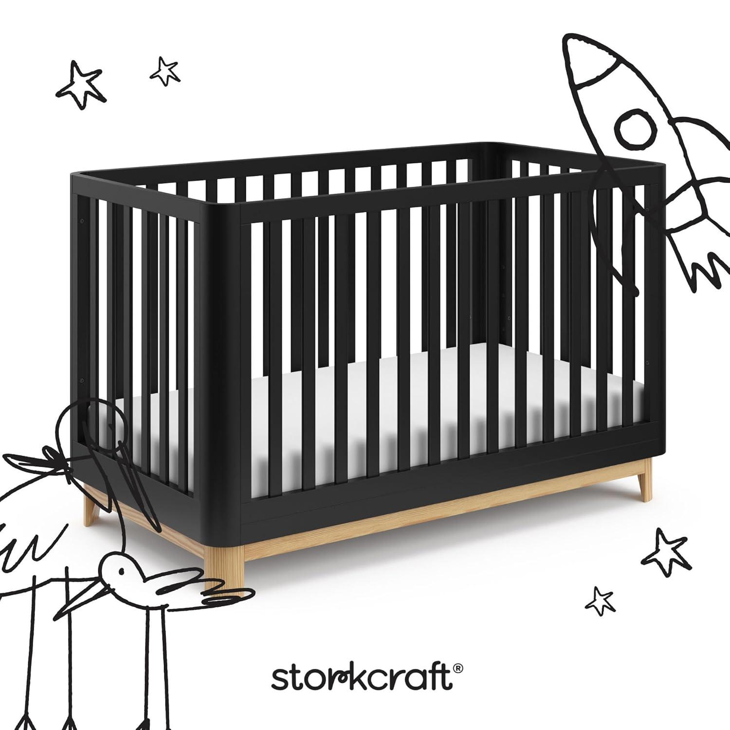 imageStorkcraft Santos Convertible Crib Olive ampamp Natural GREENGUARD Gold Certified Fits Standard Crib Mattress Converts to Toddler Bed and Daybed 4 Adjustable Mattress Heights Rounded EdgesBlack With Natural