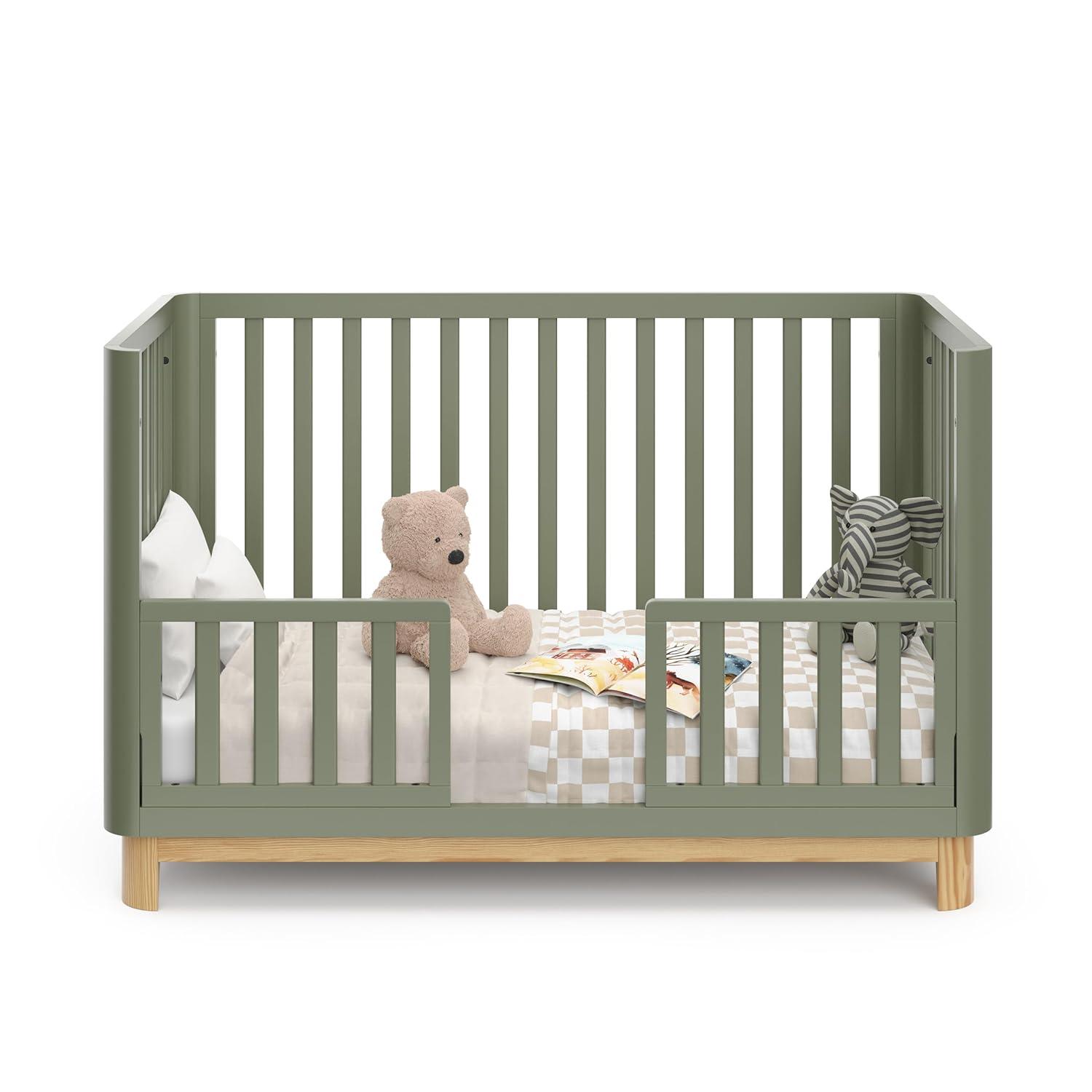 imageStorkcraft Santos Convertible Crib Olive ampamp Natural GREENGUARD Gold Certified Fits Standard Crib Mattress Converts to Toddler Bed and Daybed 4 Adjustable Mattress Heights Rounded EdgesOlive With Natural