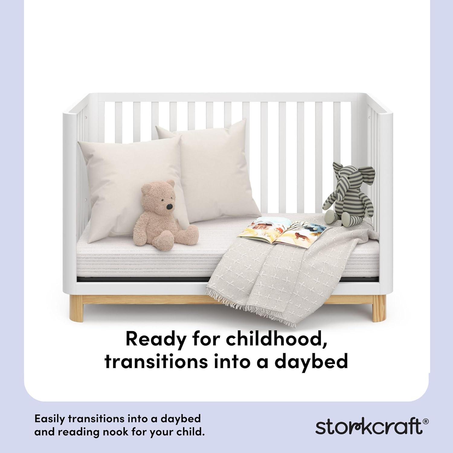 imageStorkcraft Santos Convertible Crib Olive ampamp Natural GREENGUARD Gold Certified Fits Standard Crib Mattress Converts to Toddler Bed and Daybed 4 Adjustable Mattress Heights Rounded EdgesWhite With Natural