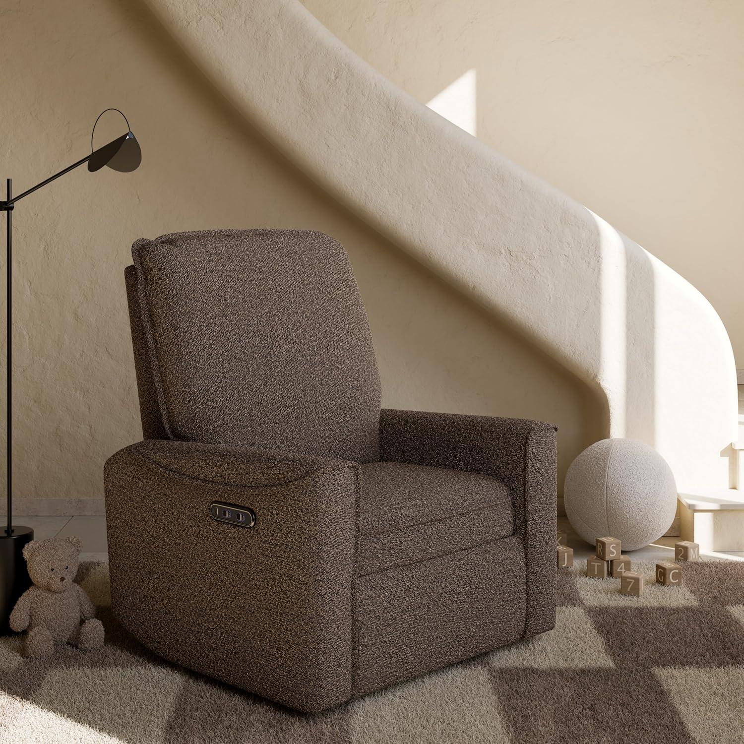 imageStorkcraft Santos Deluxe Power Recliner Swivel Glider Ivory Boucle Premium Electronic Power Recliner for Nursery Includes DualUSB Charging Port with USBA ampamp USBC Glider Rocking ChairMountain Brown Boucle