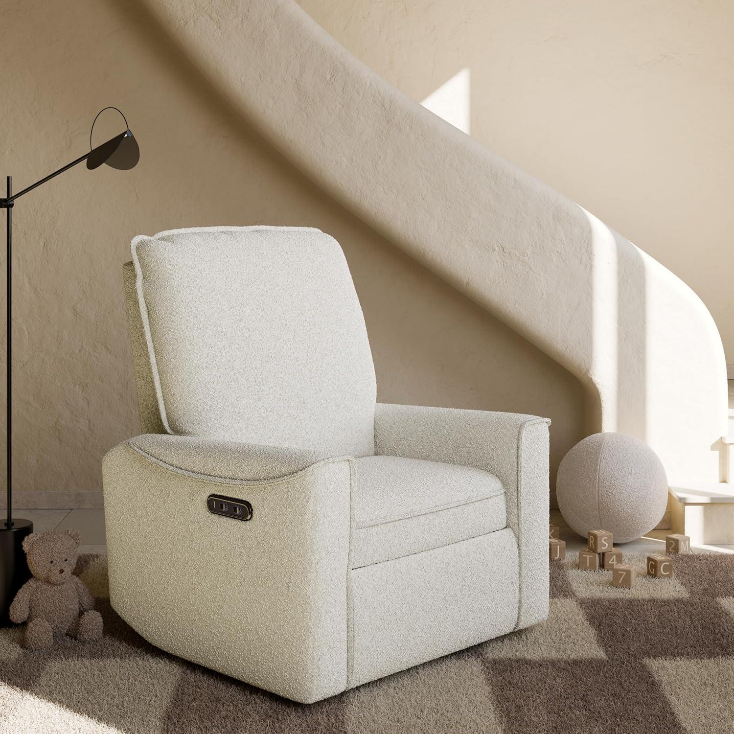 imageStorkcraft Santos Deluxe Power Recliner Swivel Glider Ivory Boucle Premium Electronic Power Recliner for Nursery Includes DualUSB Charging Port with USBA ampamp USBC Glider Rocking ChairIvory Boucle