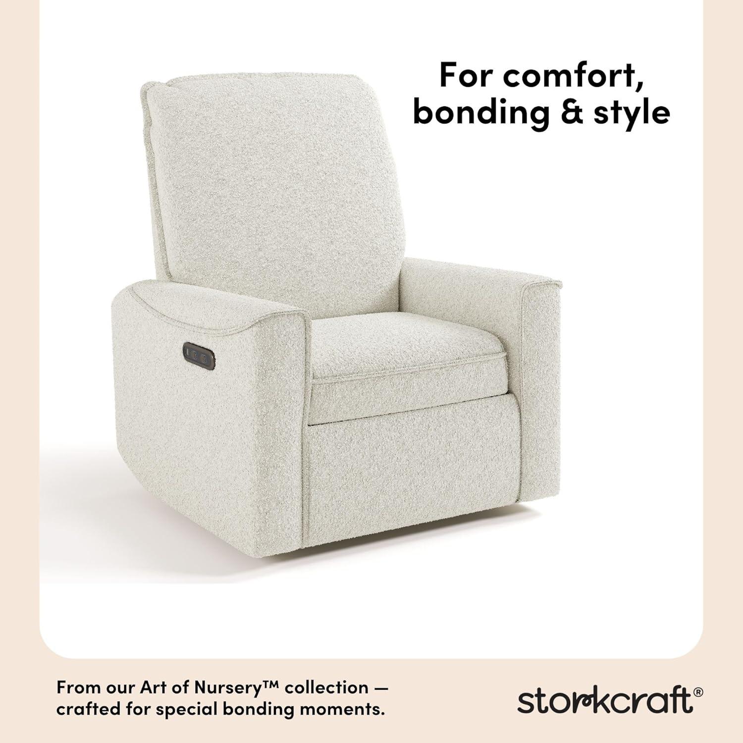 imageStorkcraft Santos Deluxe Power Recliner Swivel Glider Ivory Boucle Premium Electronic Power Recliner for Nursery Includes DualUSB Charging Port with USBA ampamp USBC Glider Rocking ChairIvory Boucle