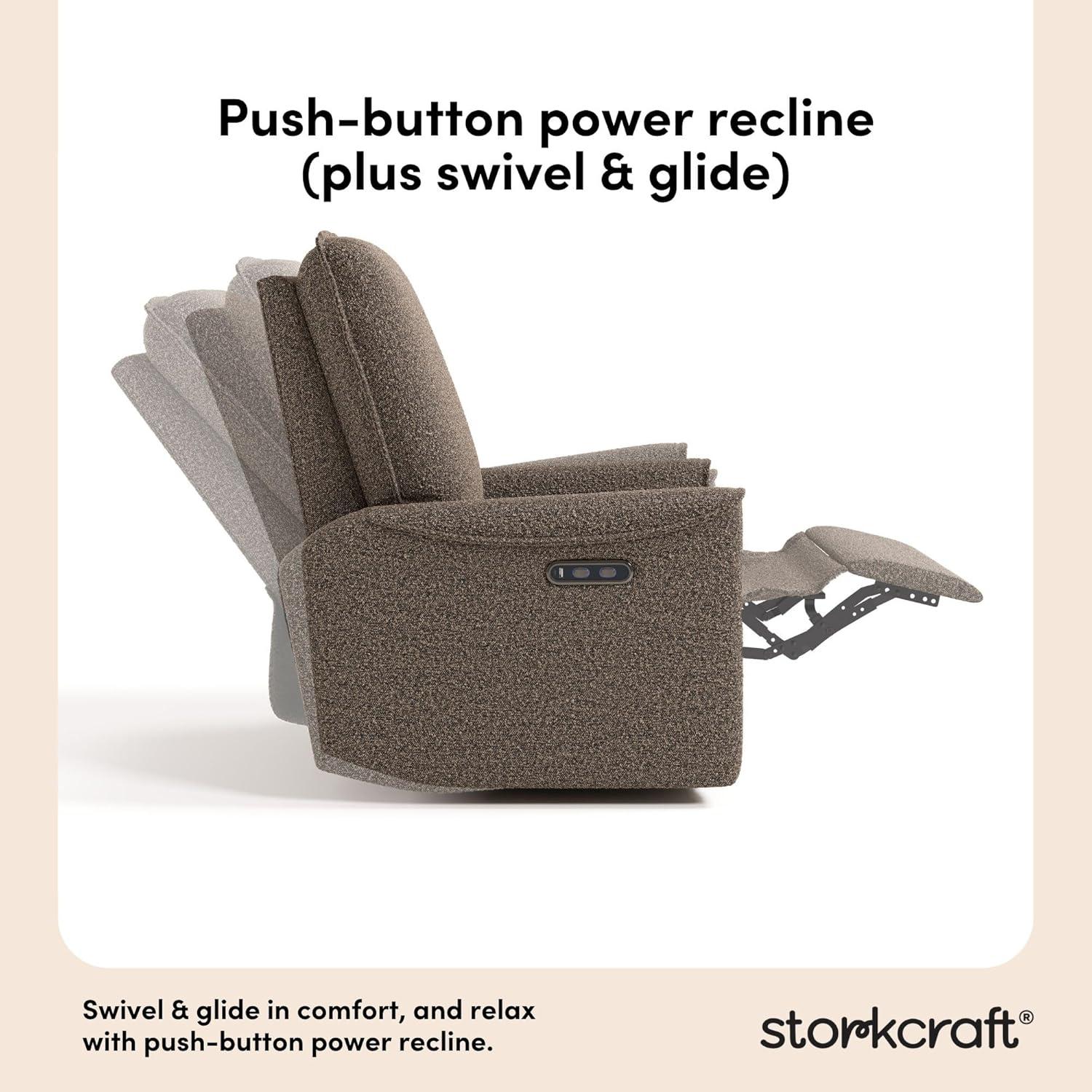 imageStorkcraft Santos Deluxe Power Recliner Swivel Glider Ivory Boucle Premium Electronic Power Recliner for Nursery Includes DualUSB Charging Port with USBA ampamp USBC Glider Rocking ChairMountain Brown Boucle
