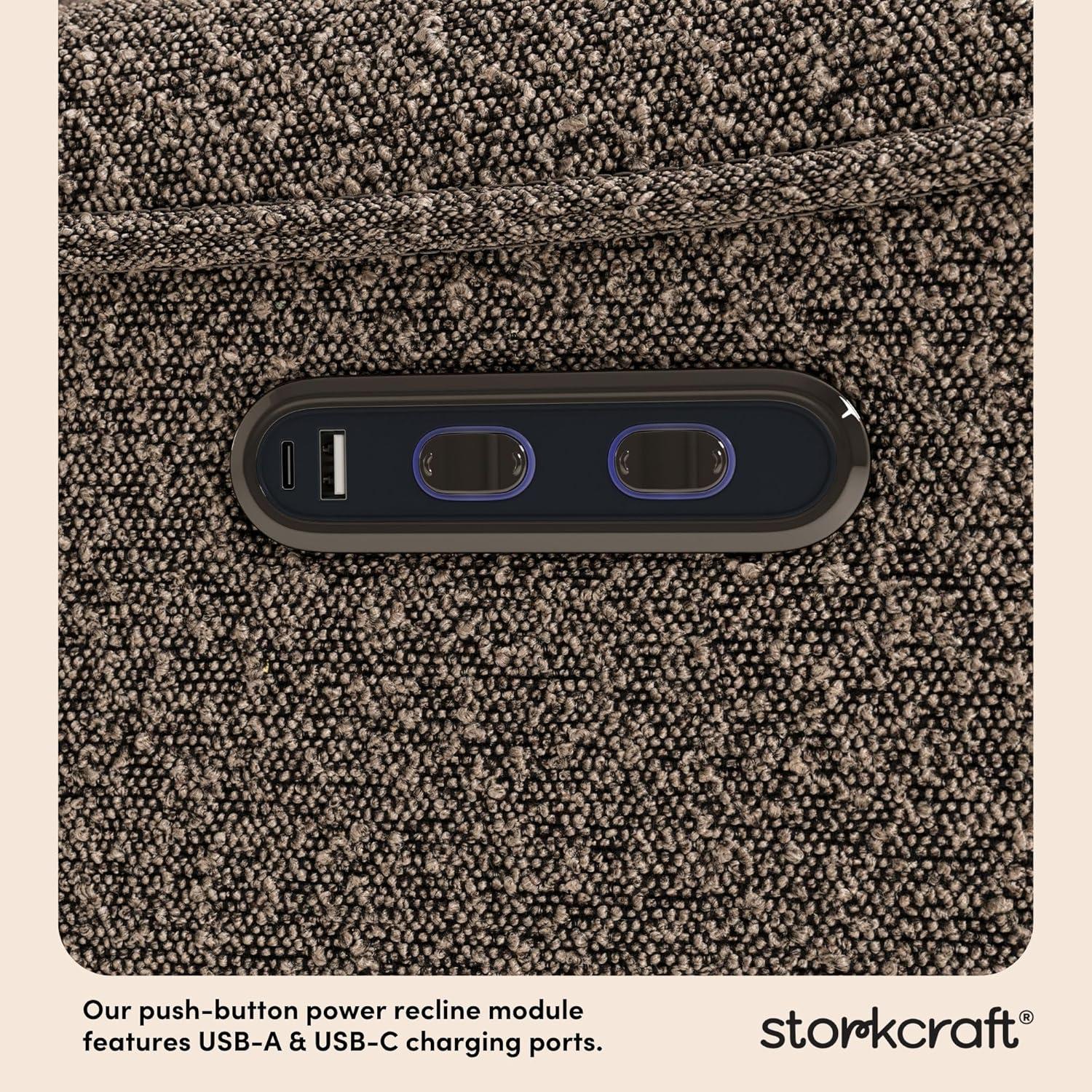 imageStorkcraft Santos Deluxe Power Recliner Swivel Glider Ivory Boucle Premium Electronic Power Recliner for Nursery Includes DualUSB Charging Port with USBA ampamp USBC Glider Rocking ChairMountain Brown Boucle