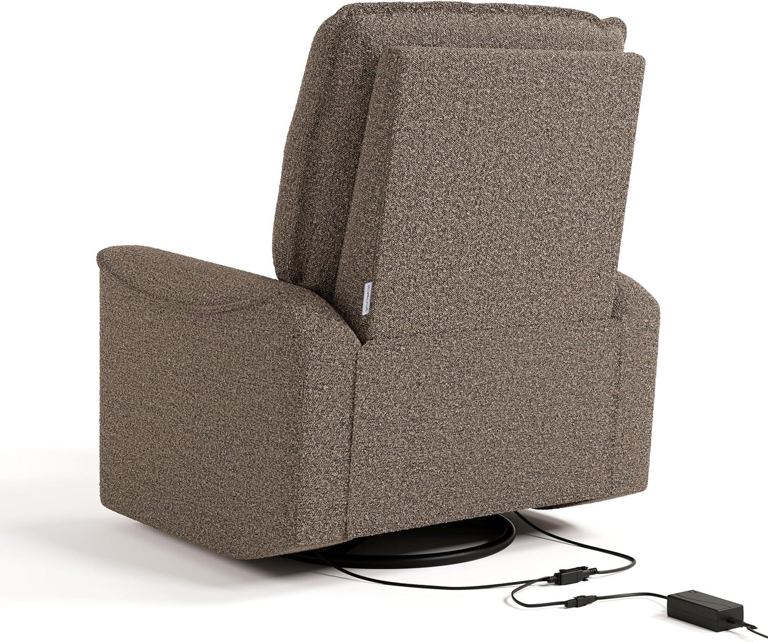 imageStorkcraft Santos Deluxe Power Recliner Swivel Glider Ivory Boucle Premium Electronic Power Recliner for Nursery Includes DualUSB Charging Port with USBA ampamp USBC Glider Rocking ChairMountain Brown Boucle