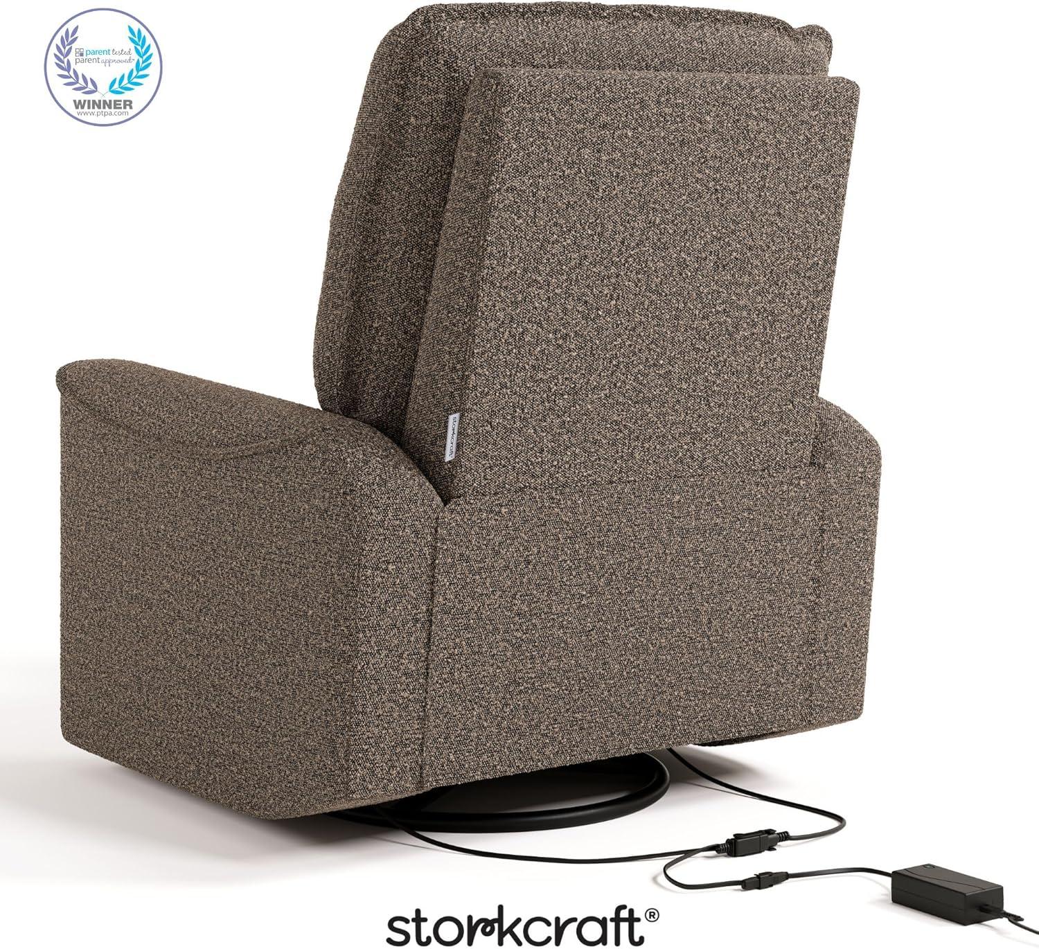 imageStorkcraft Santos Deluxe Power Recliner Swivel Glider Ivory Boucle Premium Electronic Power Recliner for Nursery Includes DualUSB Charging Port with USBA ampamp USBC Glider Rocking ChairMountain Brown Boucle