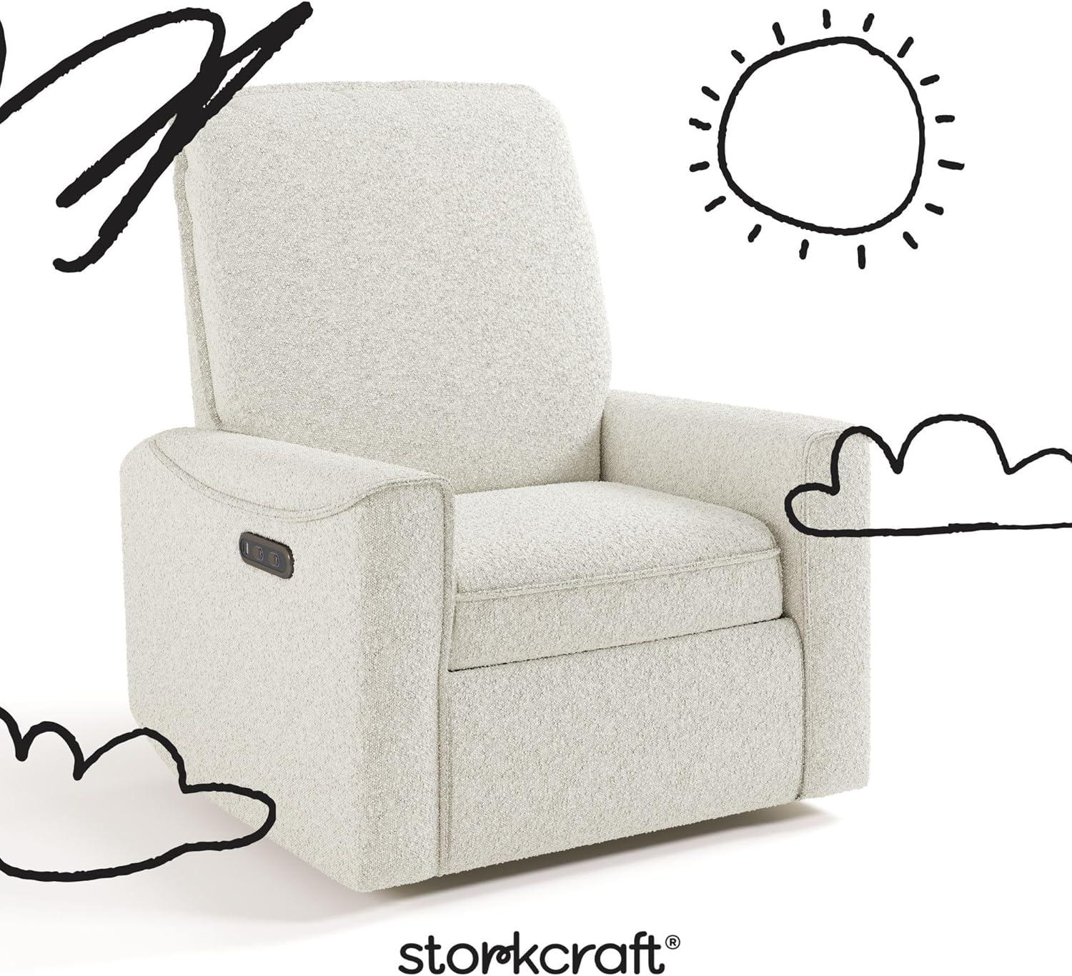 imageStorkcraft Santos Deluxe Power Recliner Swivel Glider Ivory Boucle Premium Electronic Power Recliner for Nursery Includes DualUSB Charging Port with USBA ampamp USBC Glider Rocking ChairIvory Boucle